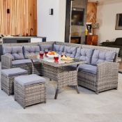 ABLO 8 Seater Rattan Corner Lounge Set with Stools w/ Pallet of Spare Parts