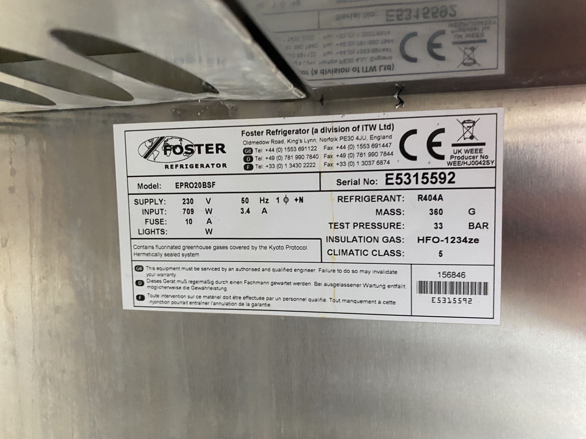 FOSTER EPRO20BSF Single Door Bakery Storage Freezer - Image 8 of 8