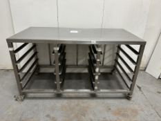 Stainless Steel Steel Mobile Preparation Table w/ Tray Shelves | 158cm x 79.5cm x 90cm | LOCATED IN