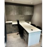 Built-In Office Workstation w/ Solid Surface & Storage Cabinets - As Pictured