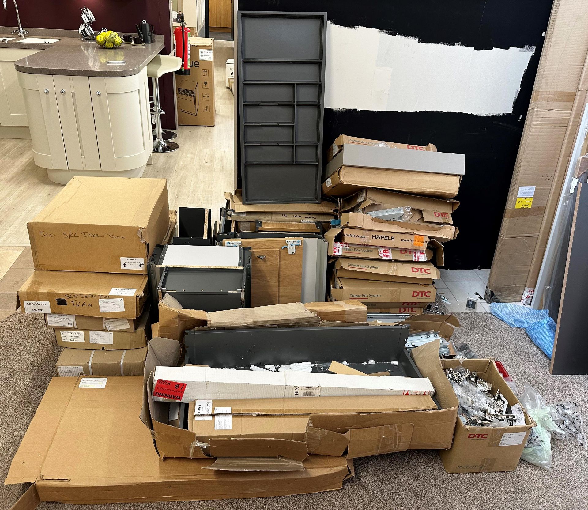 Quantity of Various Drawer Boxes & Systems, Hinges, Handles - As Pictured