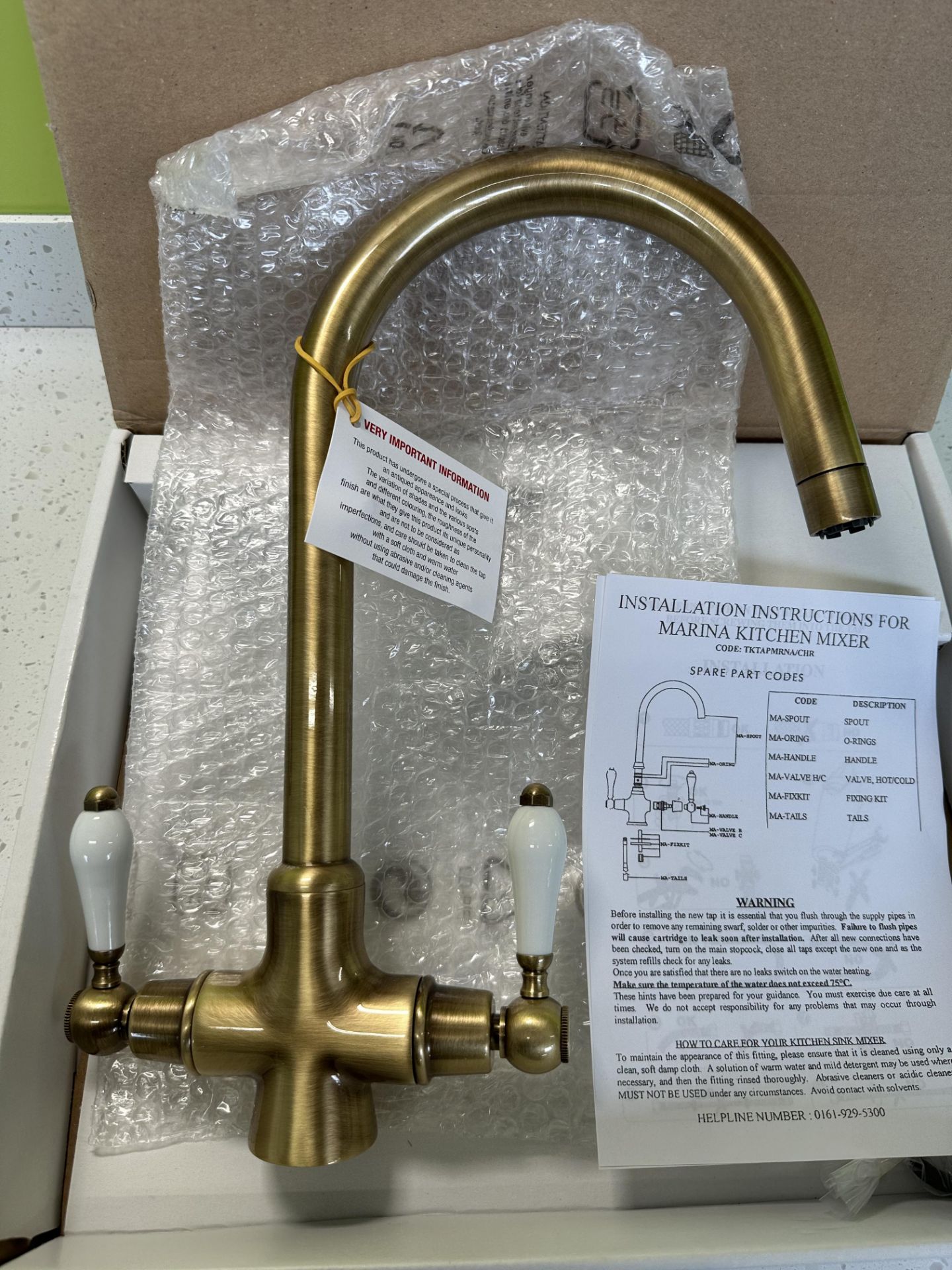 Ex Display Marina Antique Brass Dual-Lever Traditional Kitchen Tap - Image 2 of 3