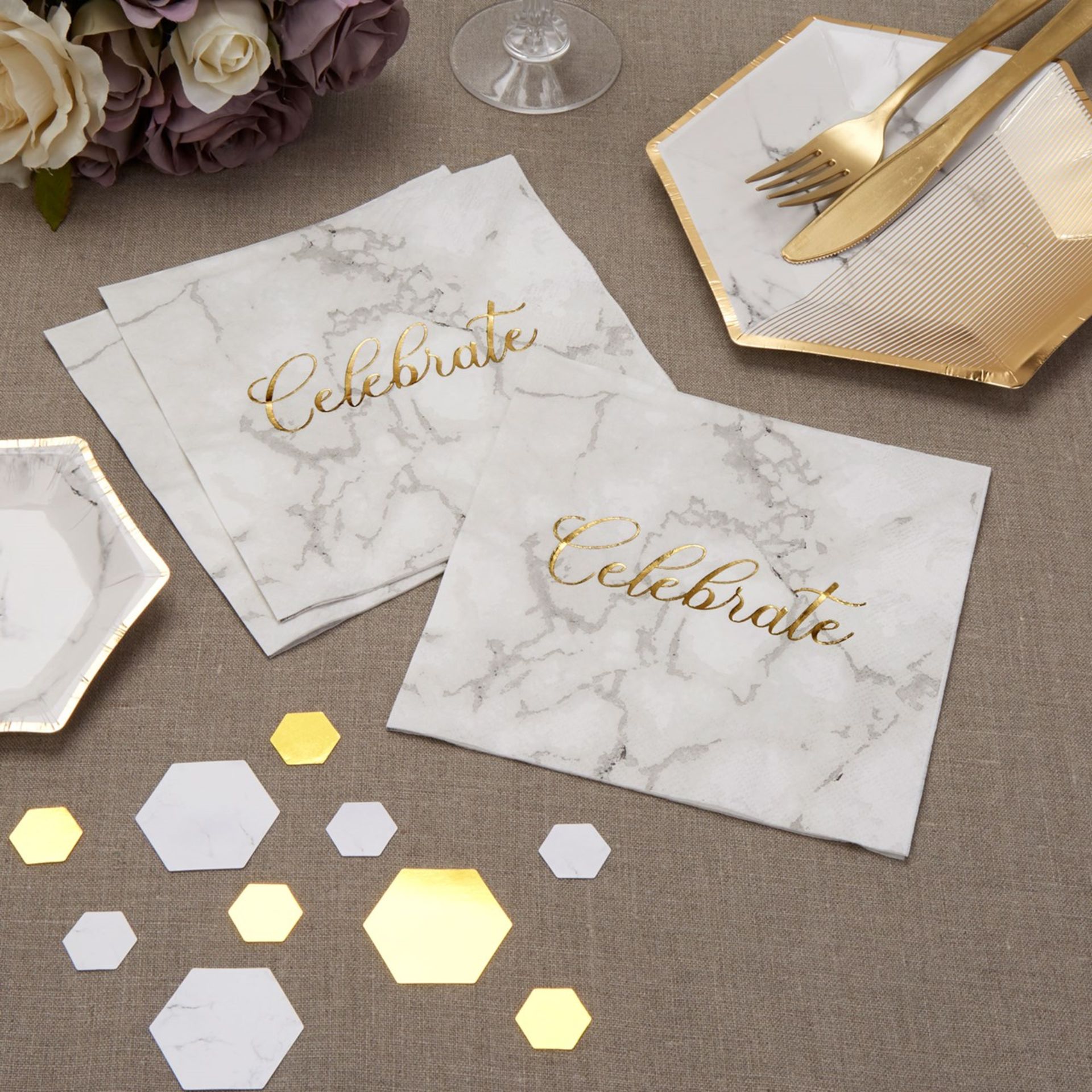 600 x Packs of 16 Scripted Marble Napkins | Celebrate - Image 2 of 3