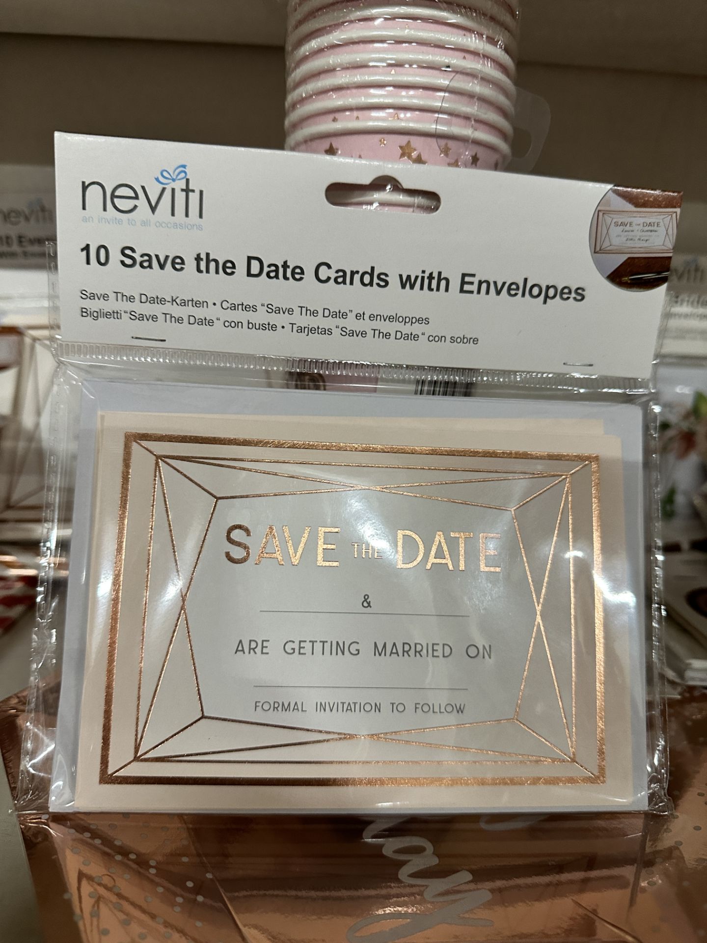 1000 x Packs of 10 Geo Blush 'Save The Date' Cards w/Envelopes