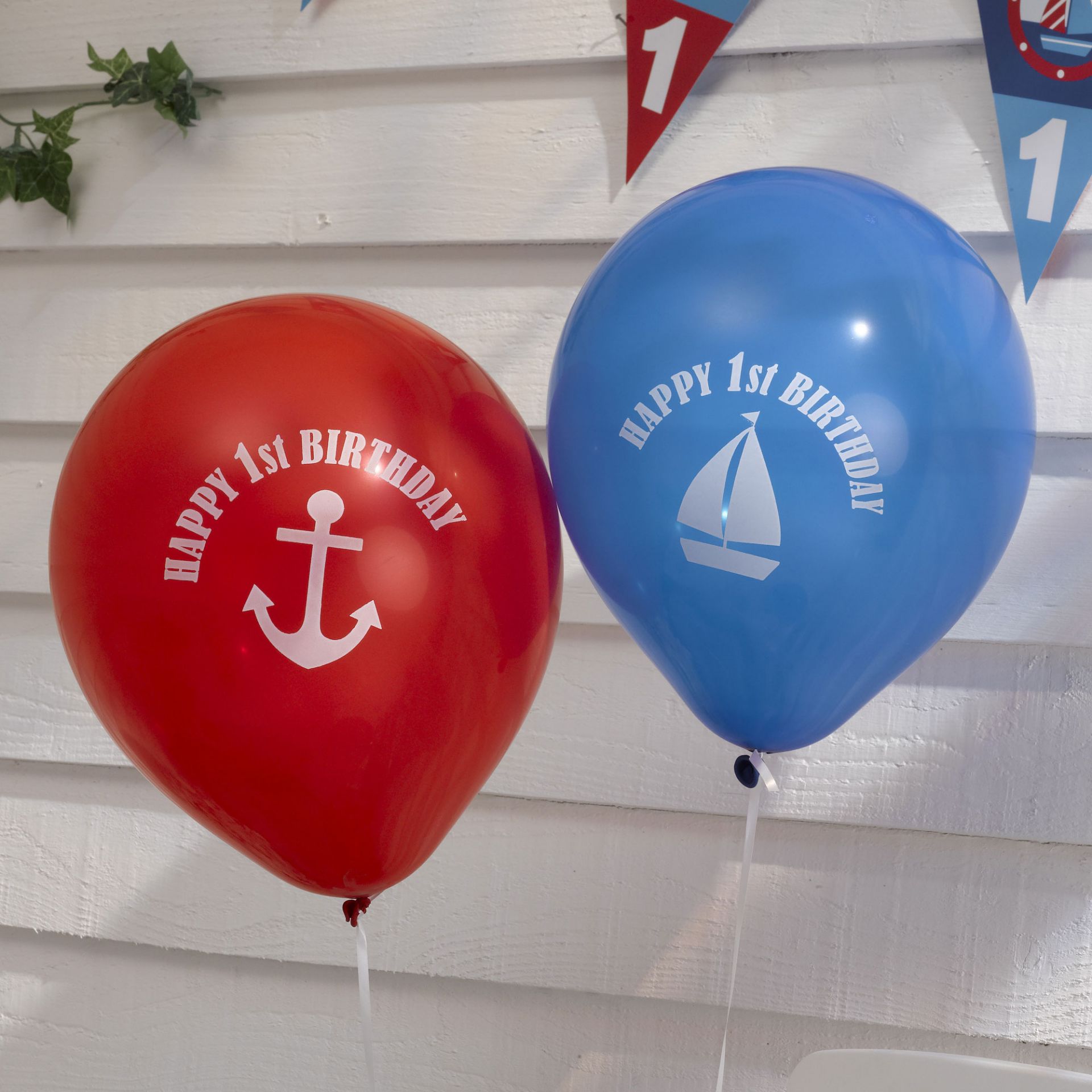 50 x Ahoy There Balloons | 8pcs | 1st Birthday Latex Balloons | Blue and Red - Image 2 of 3