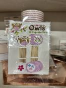 90 x Packs of 20 Little Owls Food/Cupcake Picks | Pink