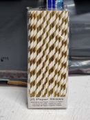 500 x Packs of 25 Striped Paper Straws | Gold Scripted