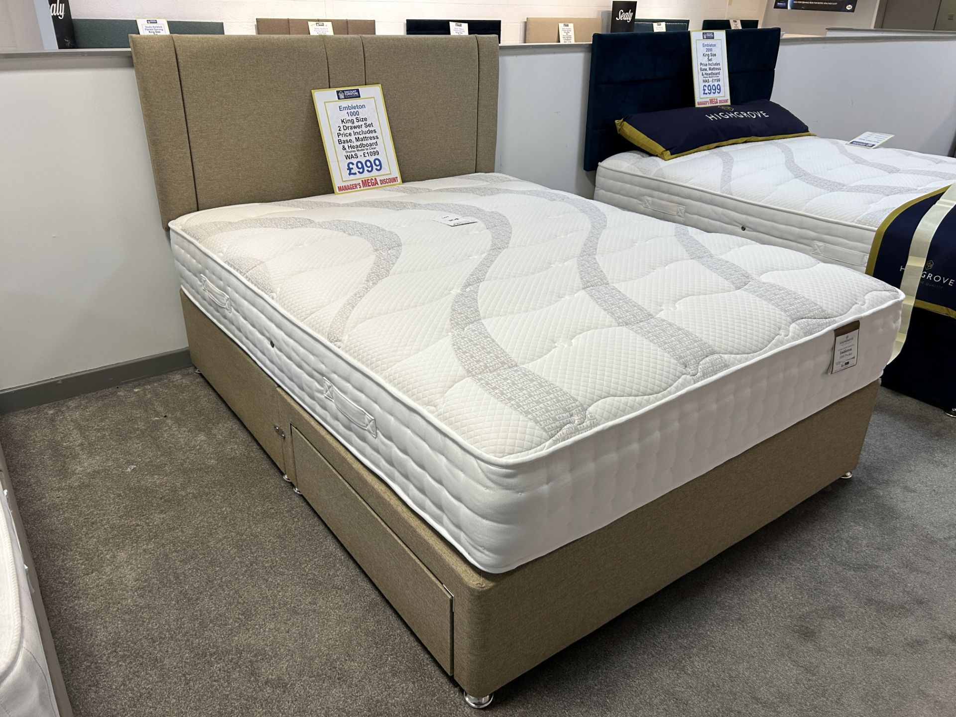 Ex-Display King Size 2 Drawer Bed Set incl: Highgrove Embleton 1000 Mattress, Base & Headboard | RRP - Image 3 of 4