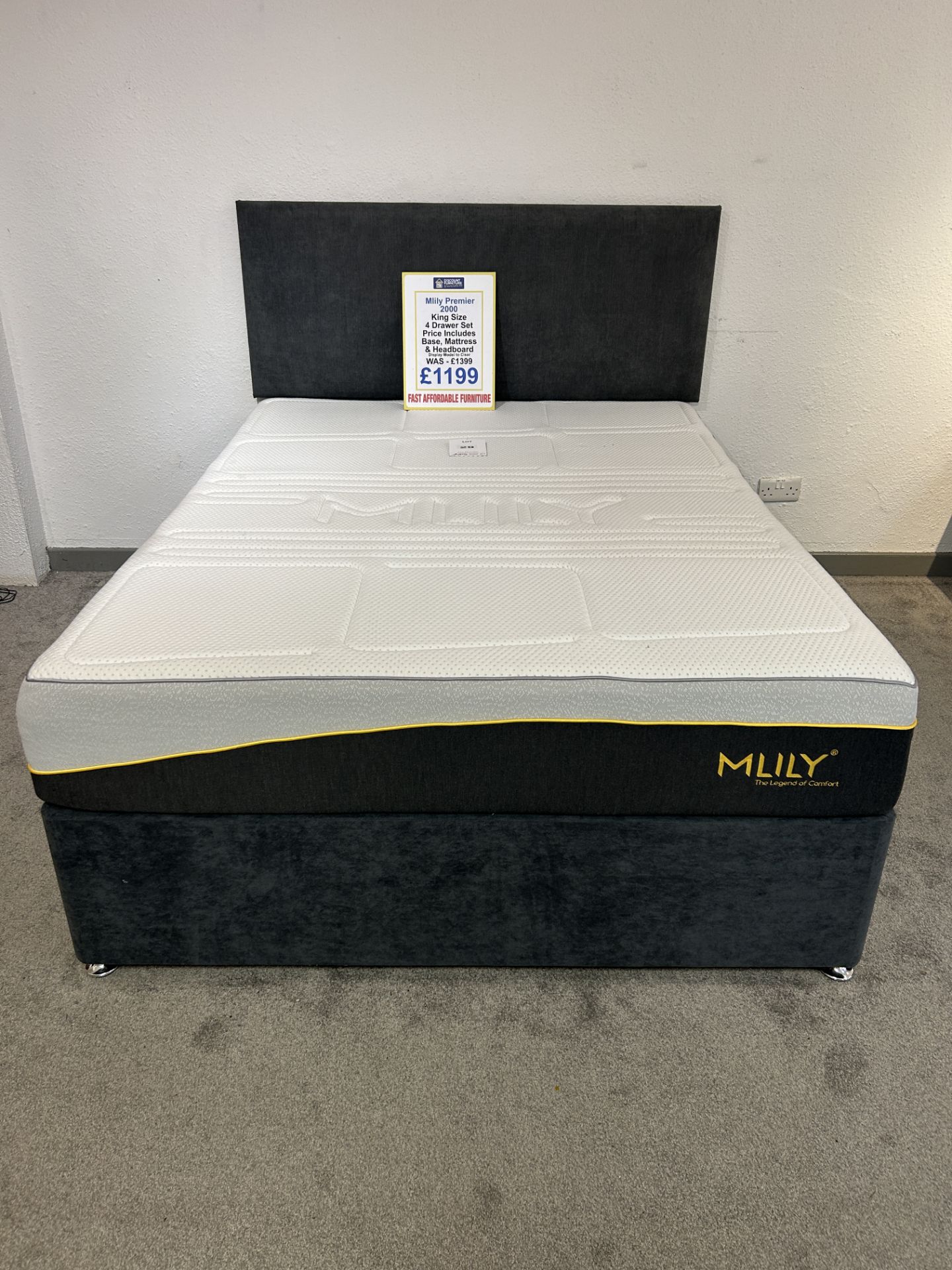 Ex-Display King Size 2 Drawer Bed Set incl: MLily Premier 2000 Mattress, Base & Headboard | RRP £1,3