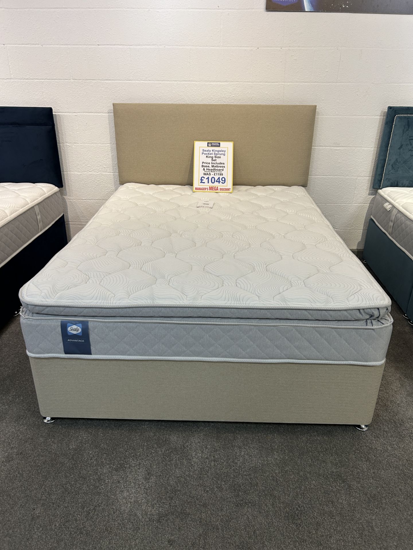 Ex-Display King Size Bed Set incl: Sealy Kingsley Mattress, Base & Headboard | RRP £1,199