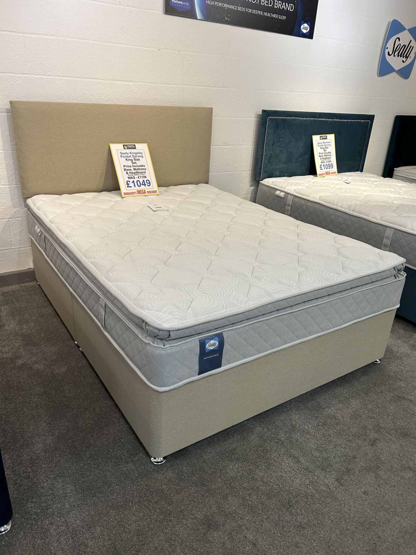 Ex-Display King Size Bed Set incl: Sealy Kingsley Mattress, Base & Headboard | RRP £1,199 - Image 2 of 3