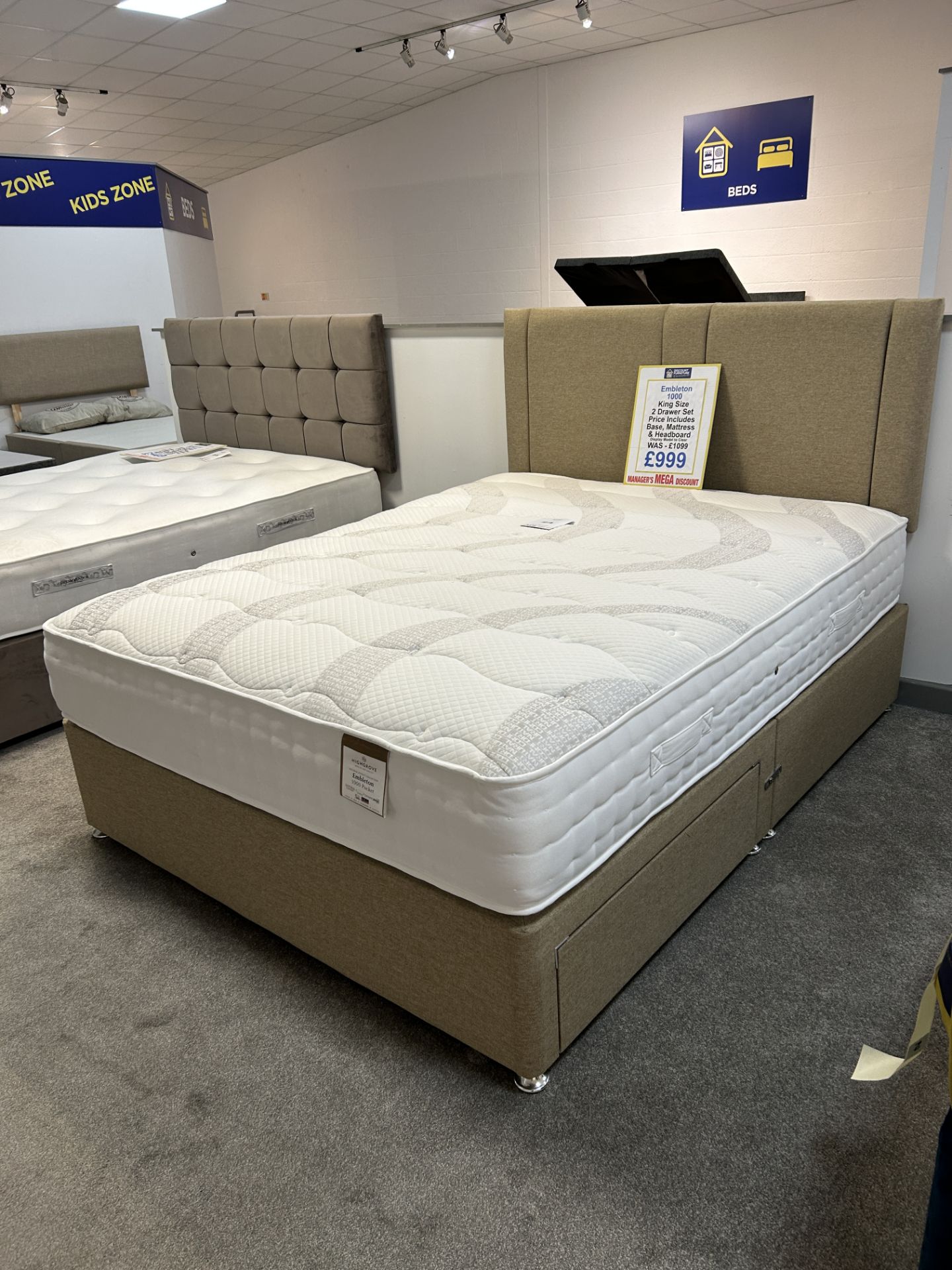 Ex-Display King Size 2 Drawer Bed Set incl: Highgrove Embleton 1000 Mattress, Base & Headboard | RRP - Image 2 of 4