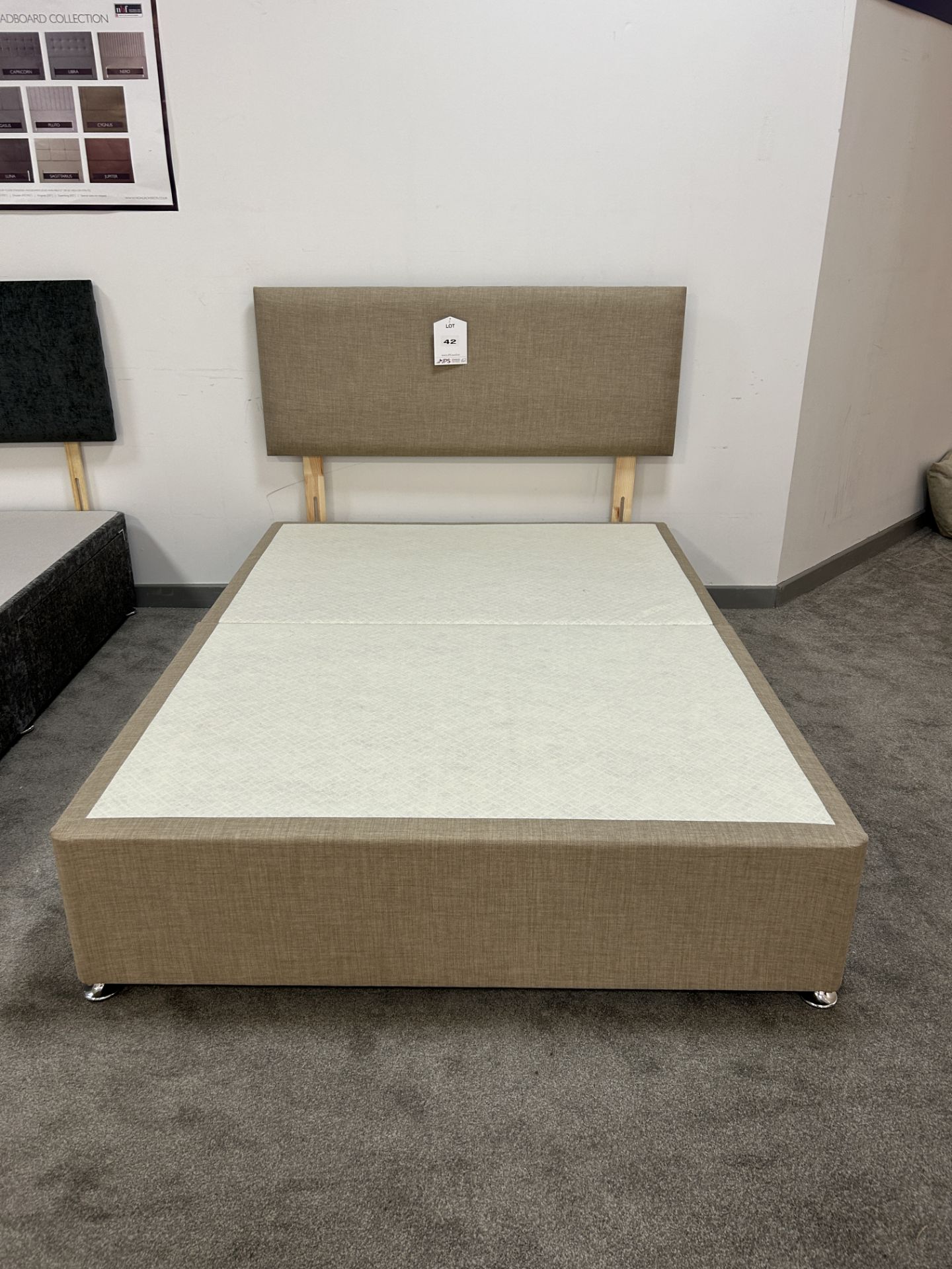 Ex-Display Double Size Bed Set incl: Base & Headboard in Beige