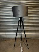 Black 3 Leg Floor Lamp With Velvet Grey Lamp Shade