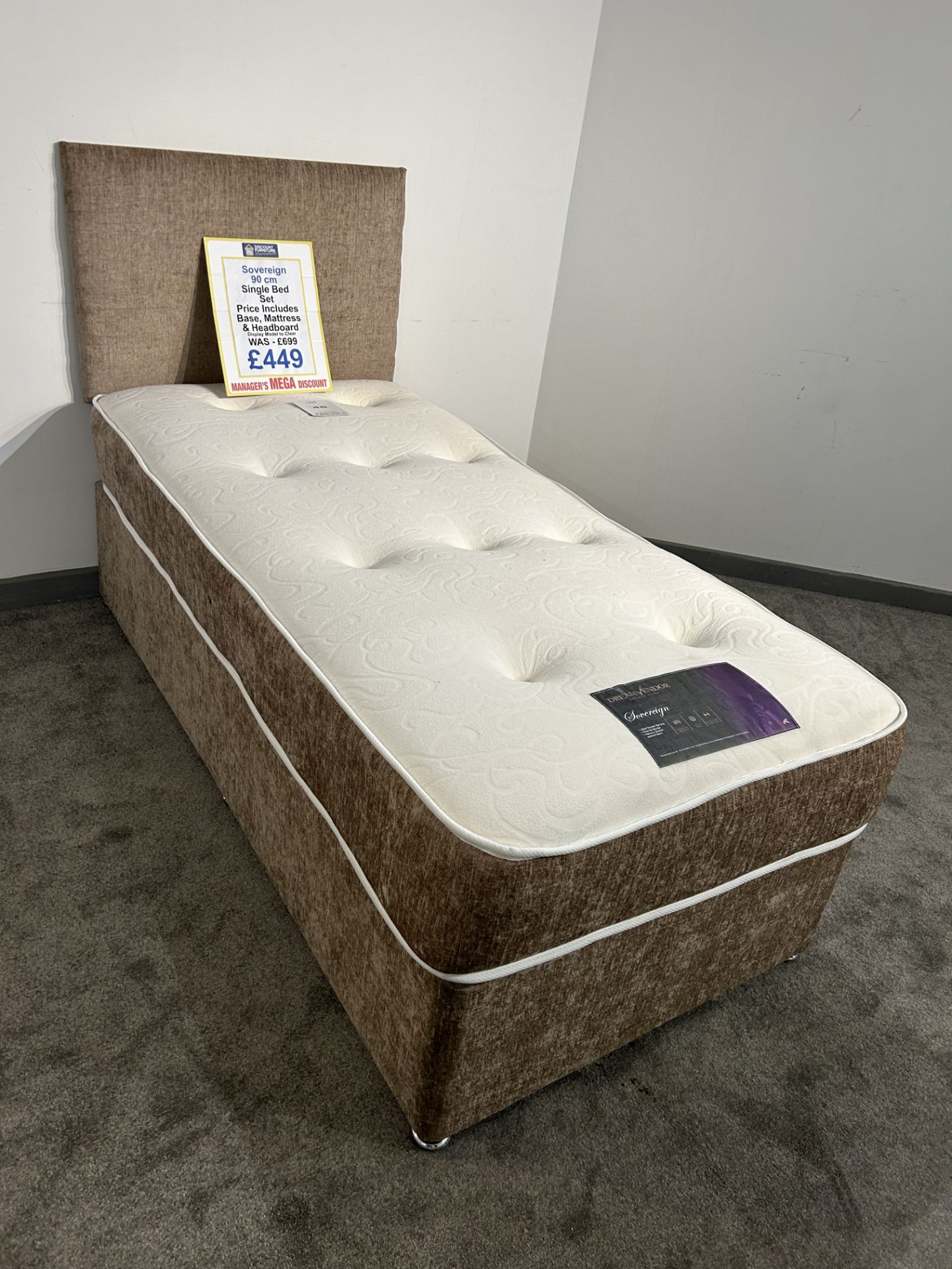 Ex-Display Single Size 2 Drawer Bed Set Incl: Dream Vendor Sovereign Mattress, Base & Headboard | RR - Image 3 of 4
