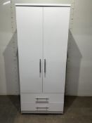 Ex-Display White 2 Door Wardrobe with 2 Wide Drawers and Hanging Rail RRP £219