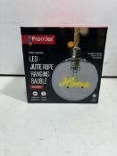 8 x Premier LED Jute Rope Hanging Baubles - Battery Opertaed - Warm White