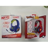 5 x Nerf & Pokemon Theme Headphones w/Boom Mic | Total RRP £125