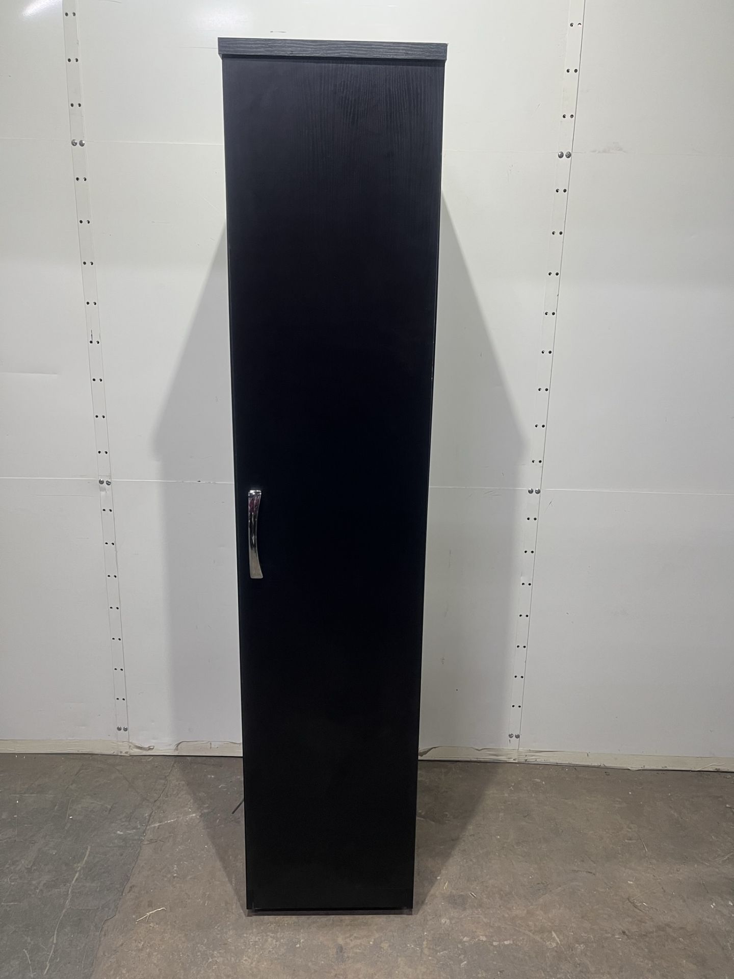 Ex-Display Black Single Door Wardrobe with Internal Shelf and Hanging Rail