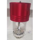 Silver Metal Lamp Base with Red Shade