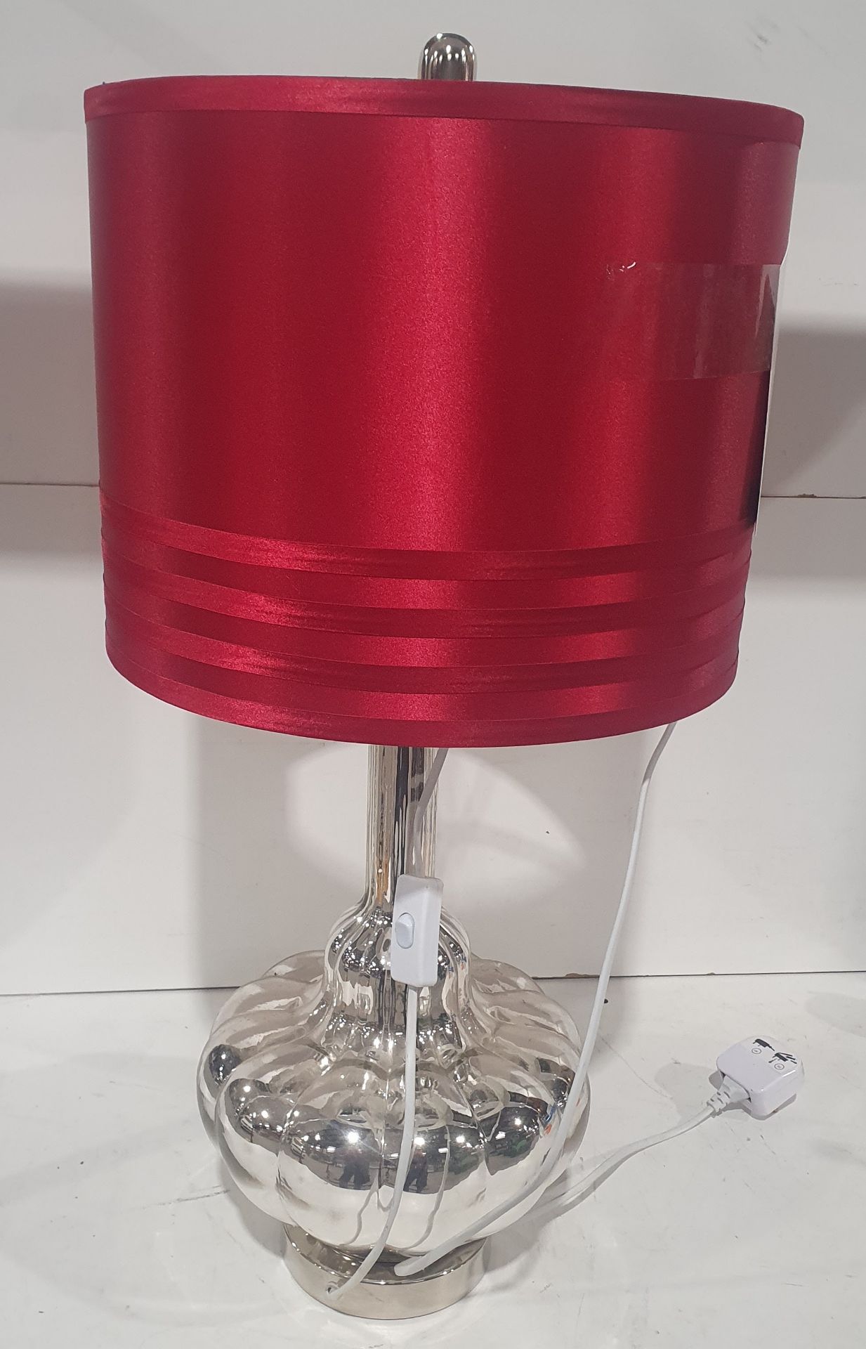 Silver Metal Lamp Base with Red Shade