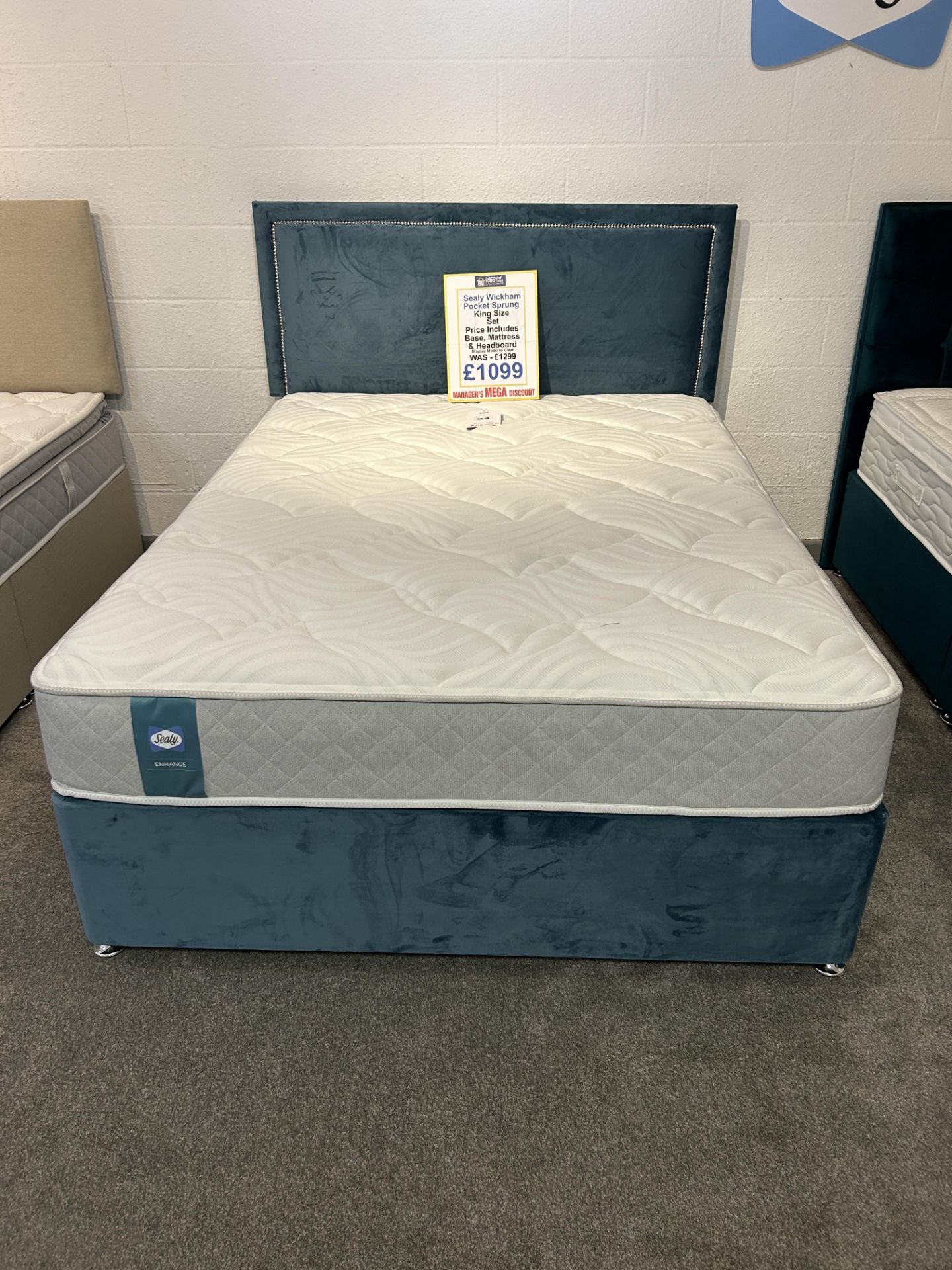 Ex-Display King Size Bed Set incl: Sealy Wickham Mattress, Base & Headboard | RRP £1,299