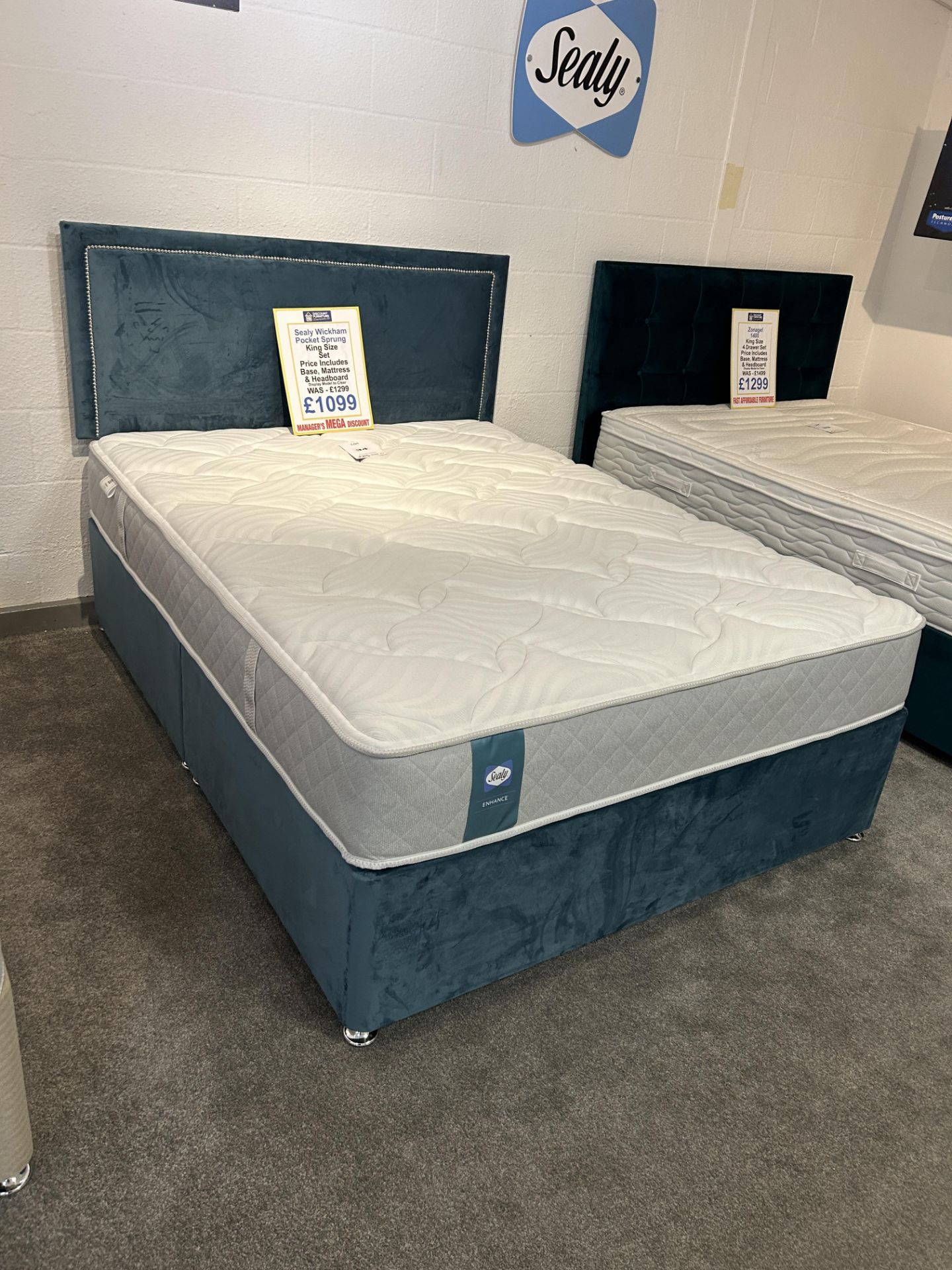 Ex-Display King Size Bed Set incl: Sealy Wickham Mattress, Base & Headboard | RRP £1,299 - Image 3 of 3