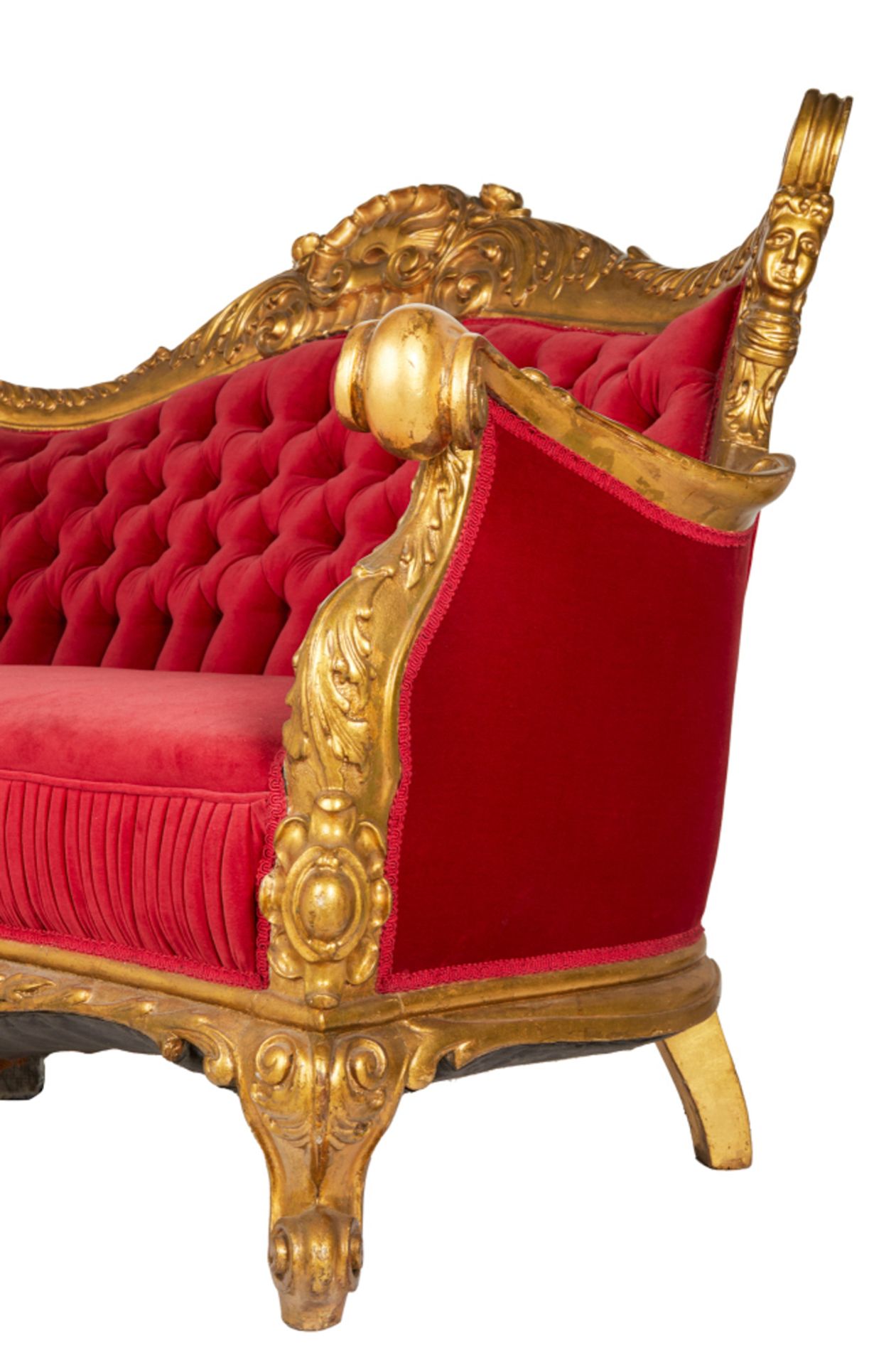 THE GOLDBERGS | SCARLET VELVET TUFFETED COUCH - Image 12 of 21