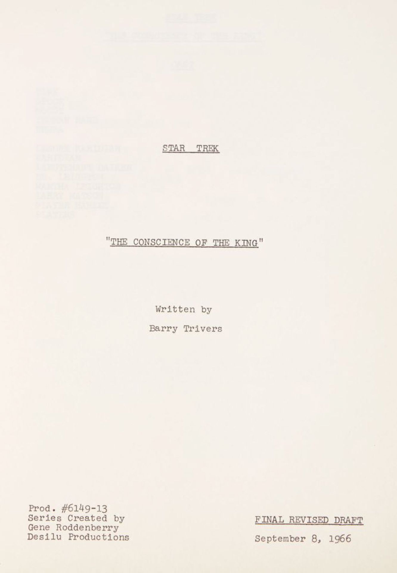 STAR TREK | "THE CONSCIENCE OF THE KING" SCRIPT - Image 2 of 5