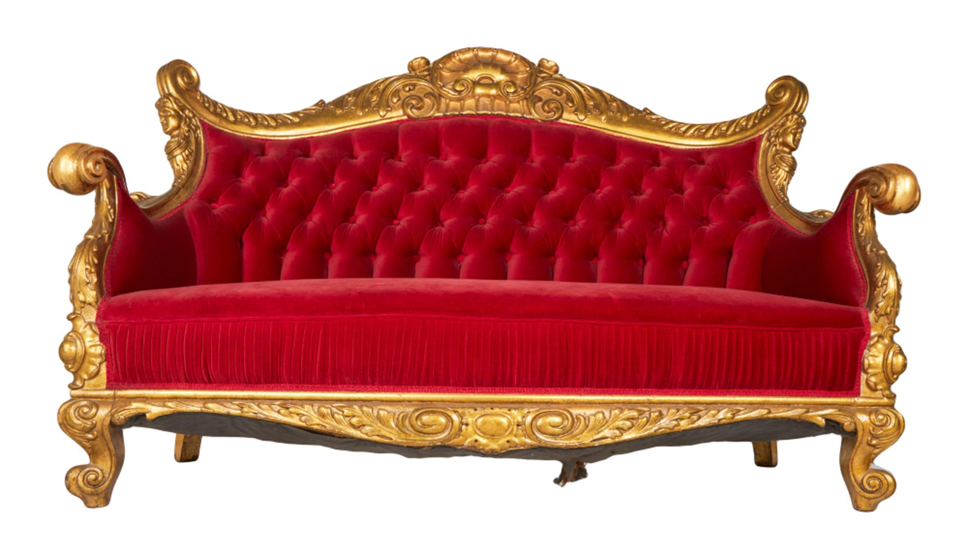 THE GOLDBERGS | SCARLET VELVET TUFFETED COUCH - Image 8 of 21