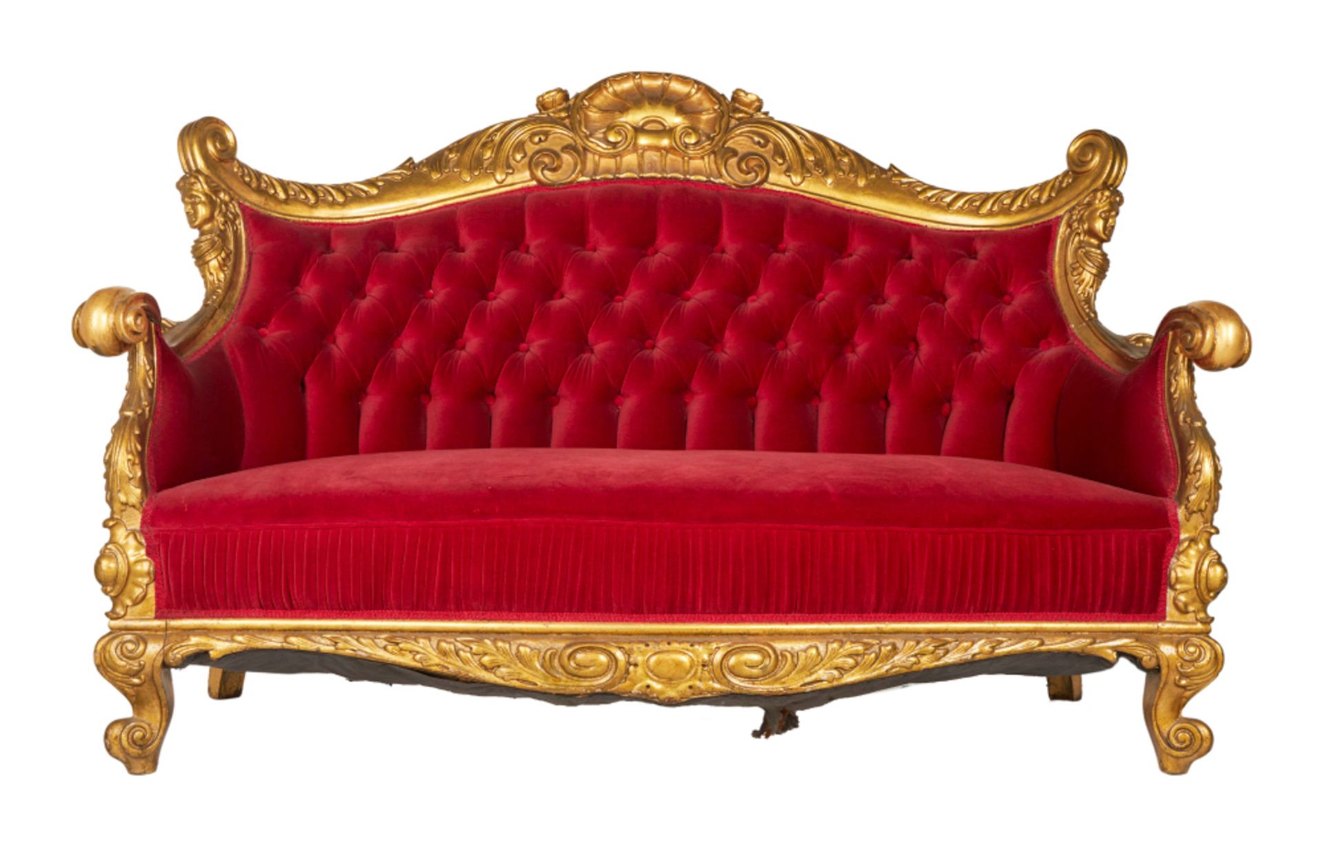 THE GOLDBERGS | SCARLET VELVET TUFFETED COUCH