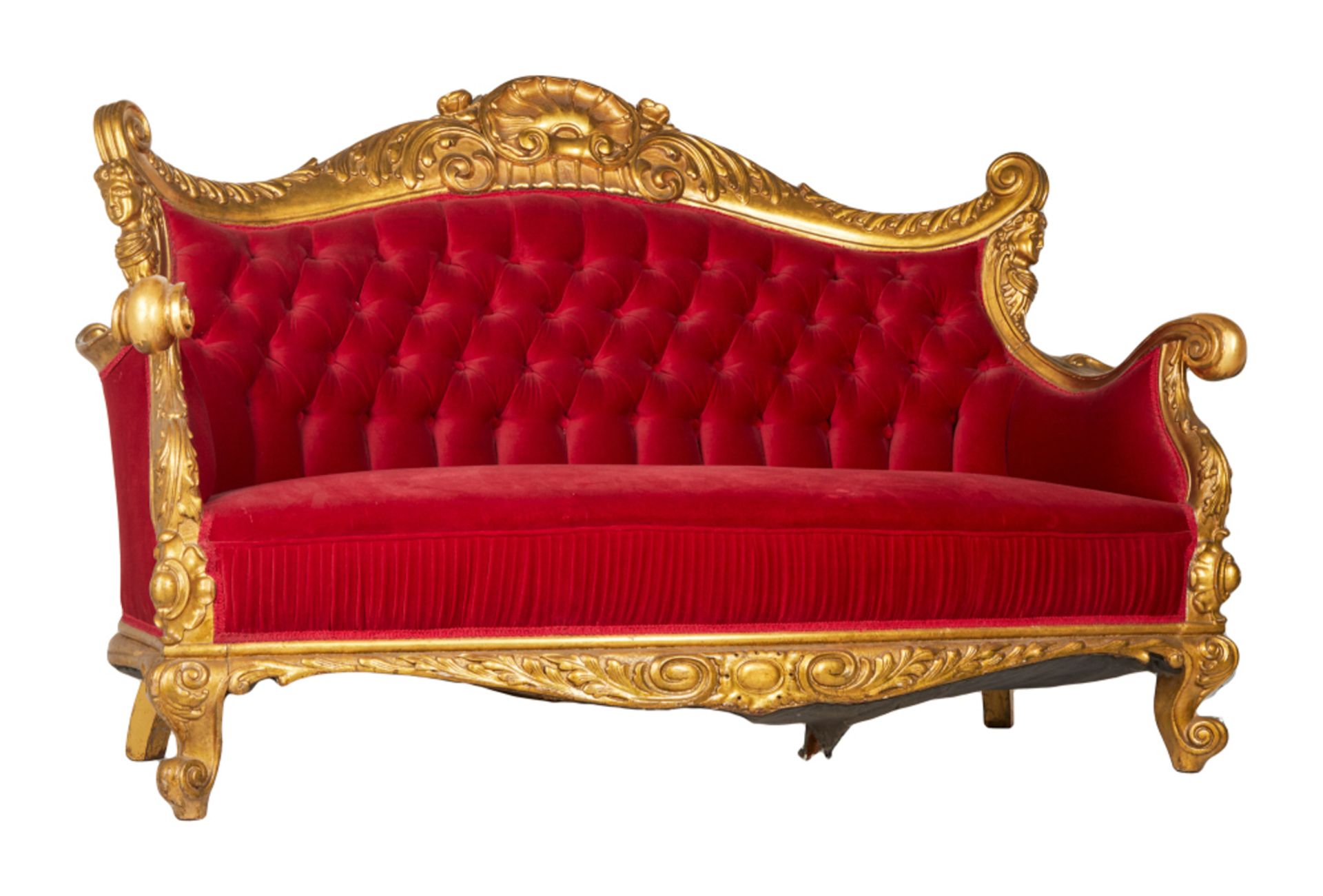 THE GOLDBERGS | SCARLET VELVET TUFFETED COUCH - Image 6 of 21