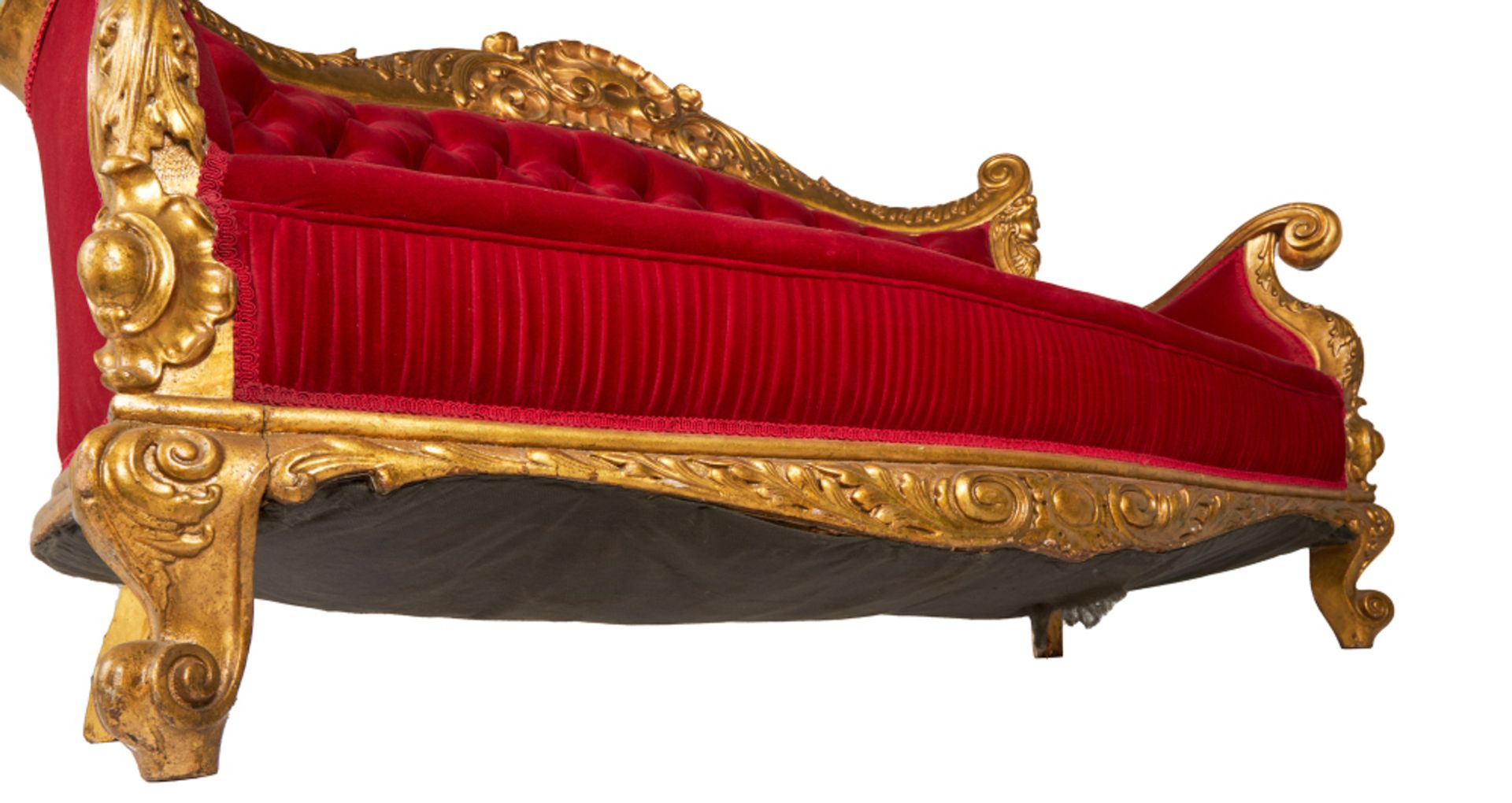 THE GOLDBERGS | SCARLET VELVET TUFFETED COUCH - Image 21 of 21