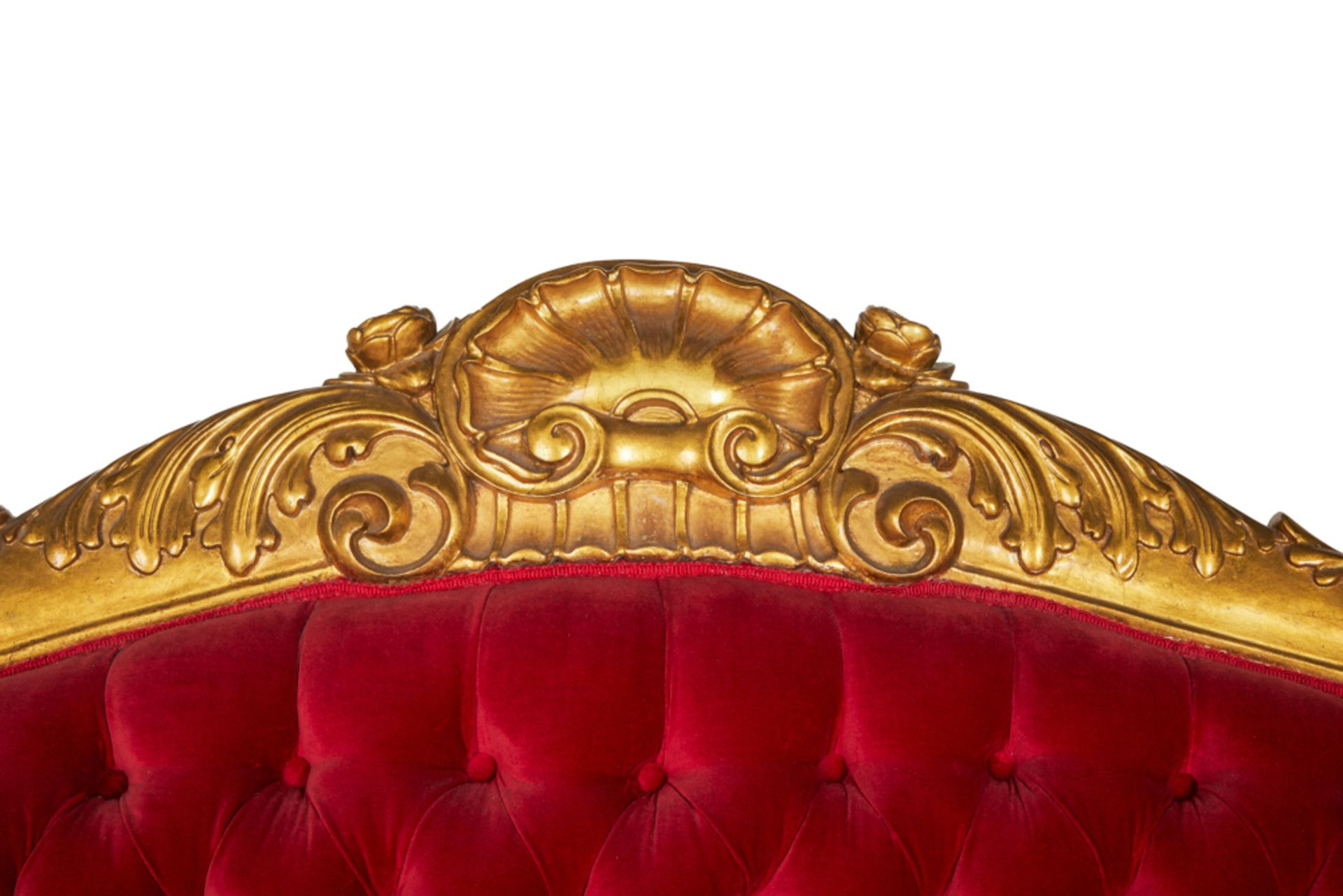 THE GOLDBERGS | SCARLET VELVET TUFFETED COUCH - Image 9 of 21
