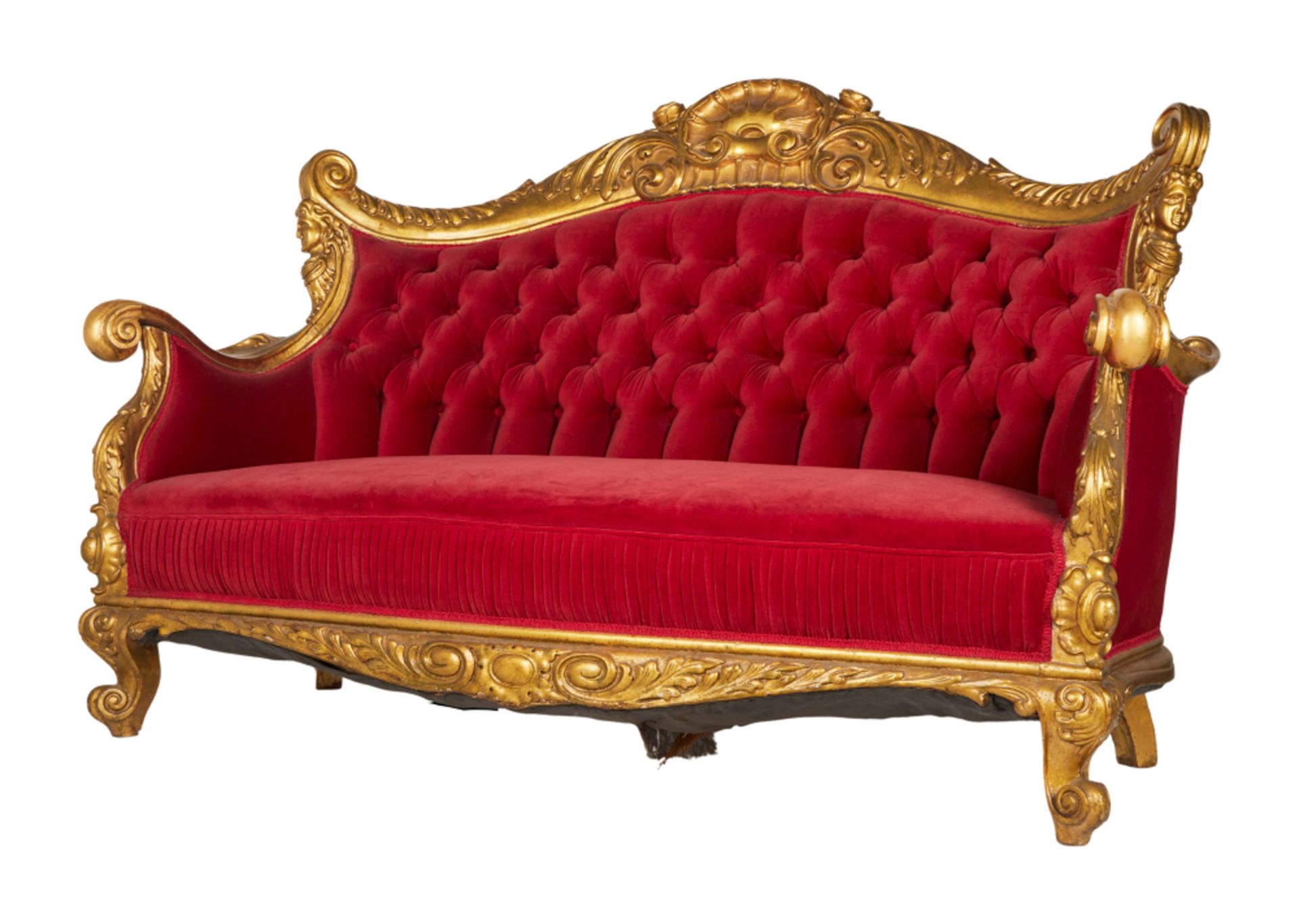 THE GOLDBERGS | SCARLET VELVET TUFFETED COUCH - Image 2 of 21