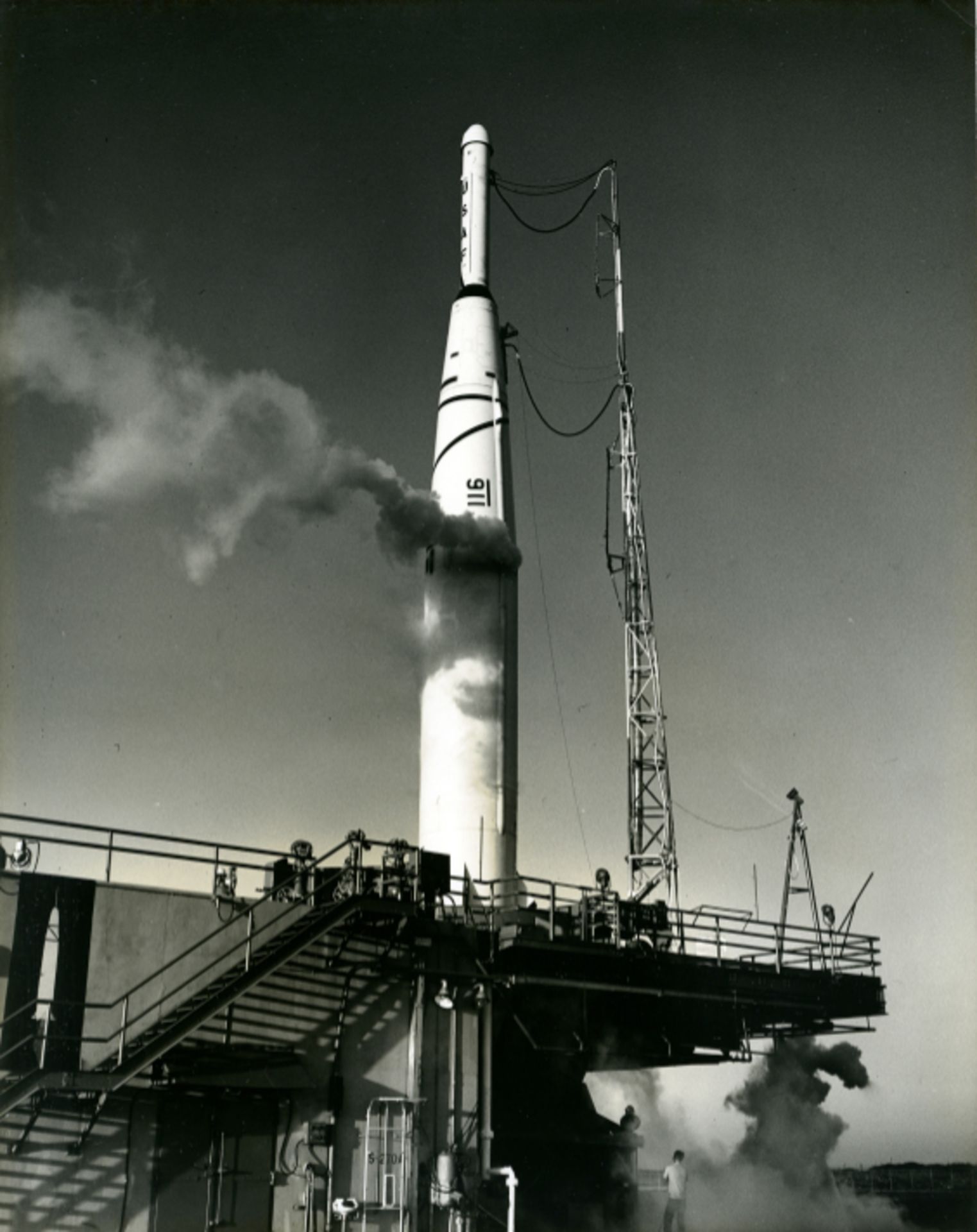 NASA, US Air Force. Test einer Raketenrakete am 23. April 1958 auf dem militärischen Testgelände