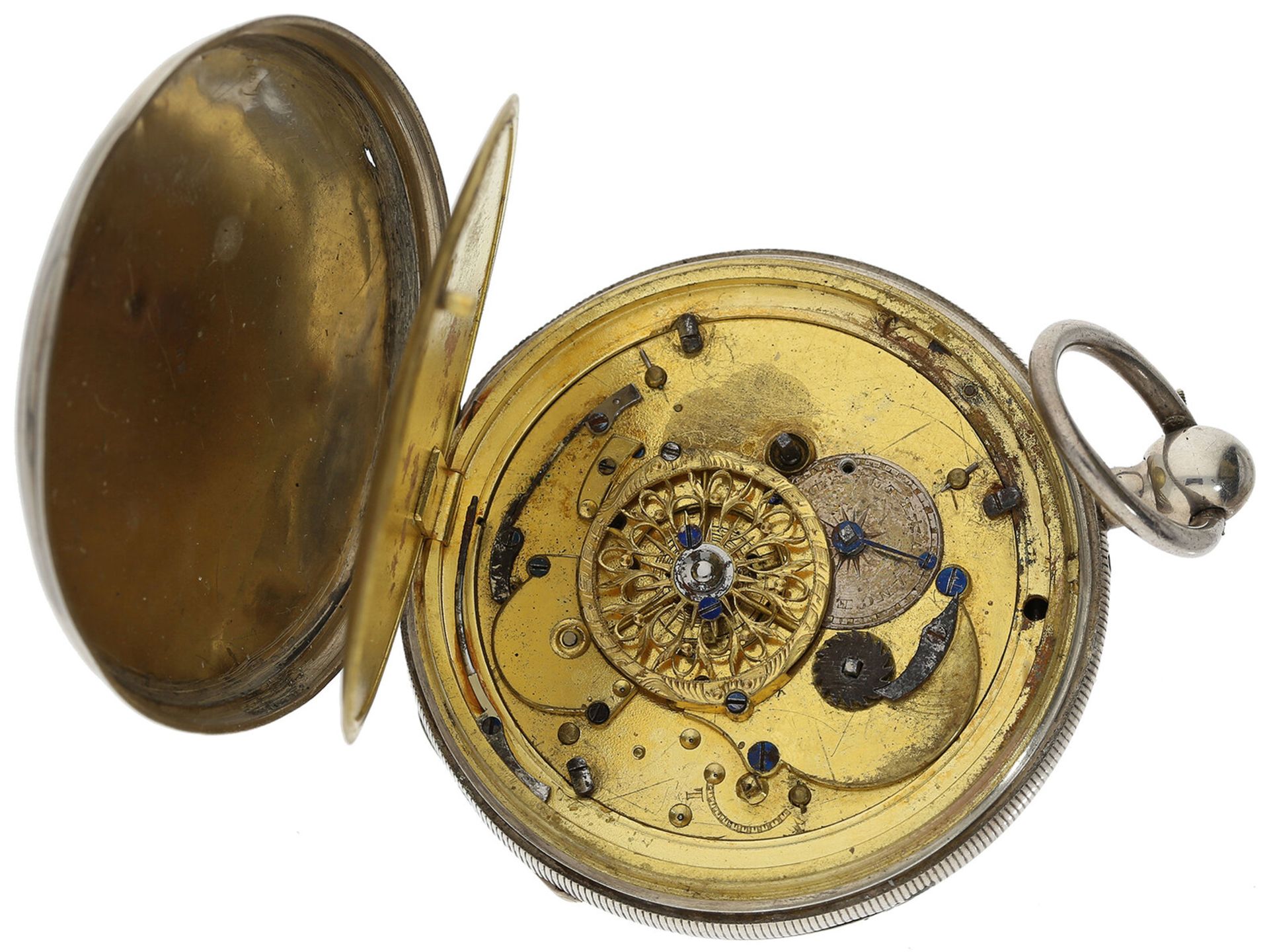 Taschenuhr: große silberne Spindeluhr mit Repetition, ca. 1800 - Image 3 of 3