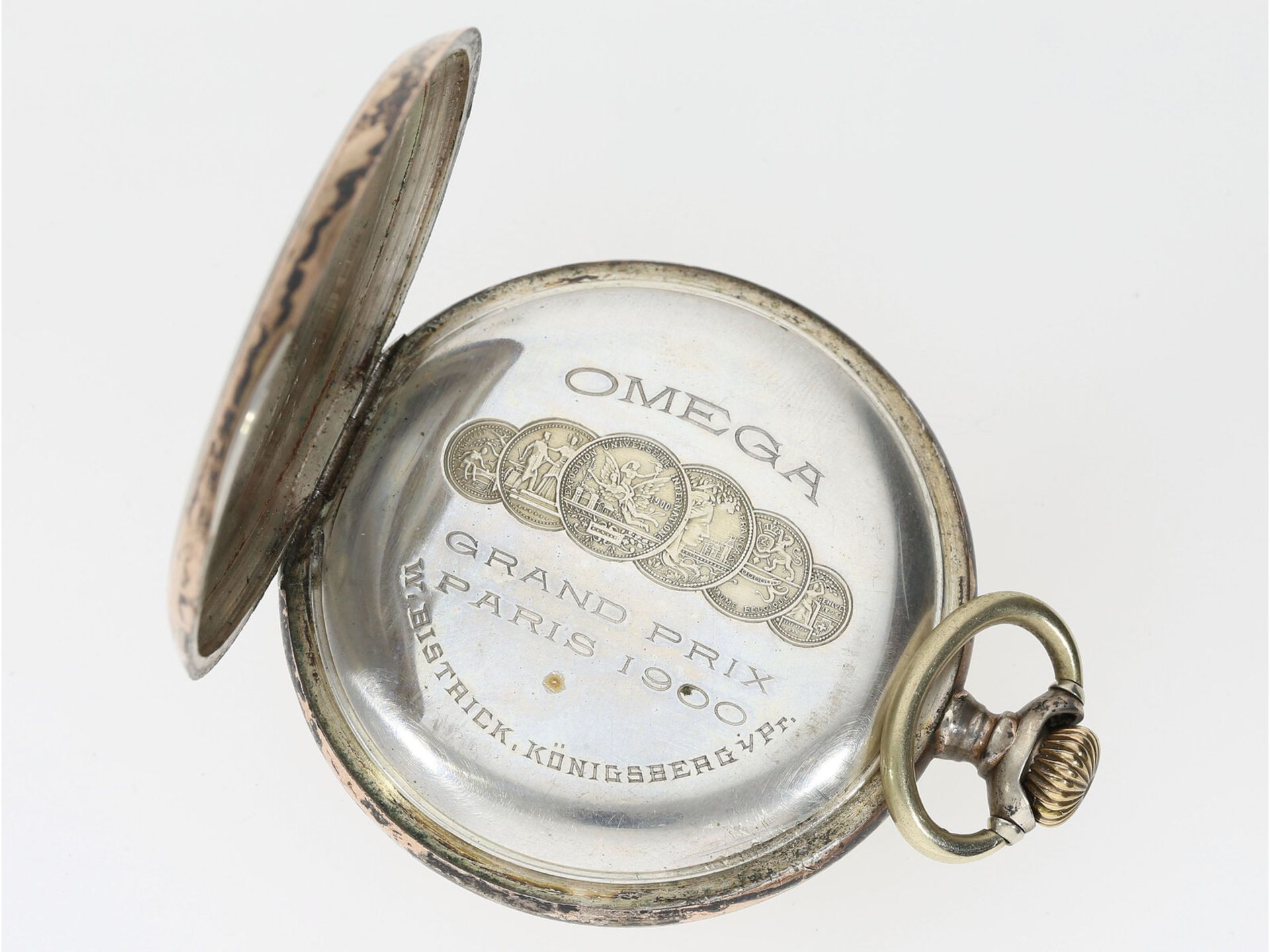 Silberne Omega Taschenuhr mit Uhrenkette und Medaillon, um 1900 - Bild 3 aus 5