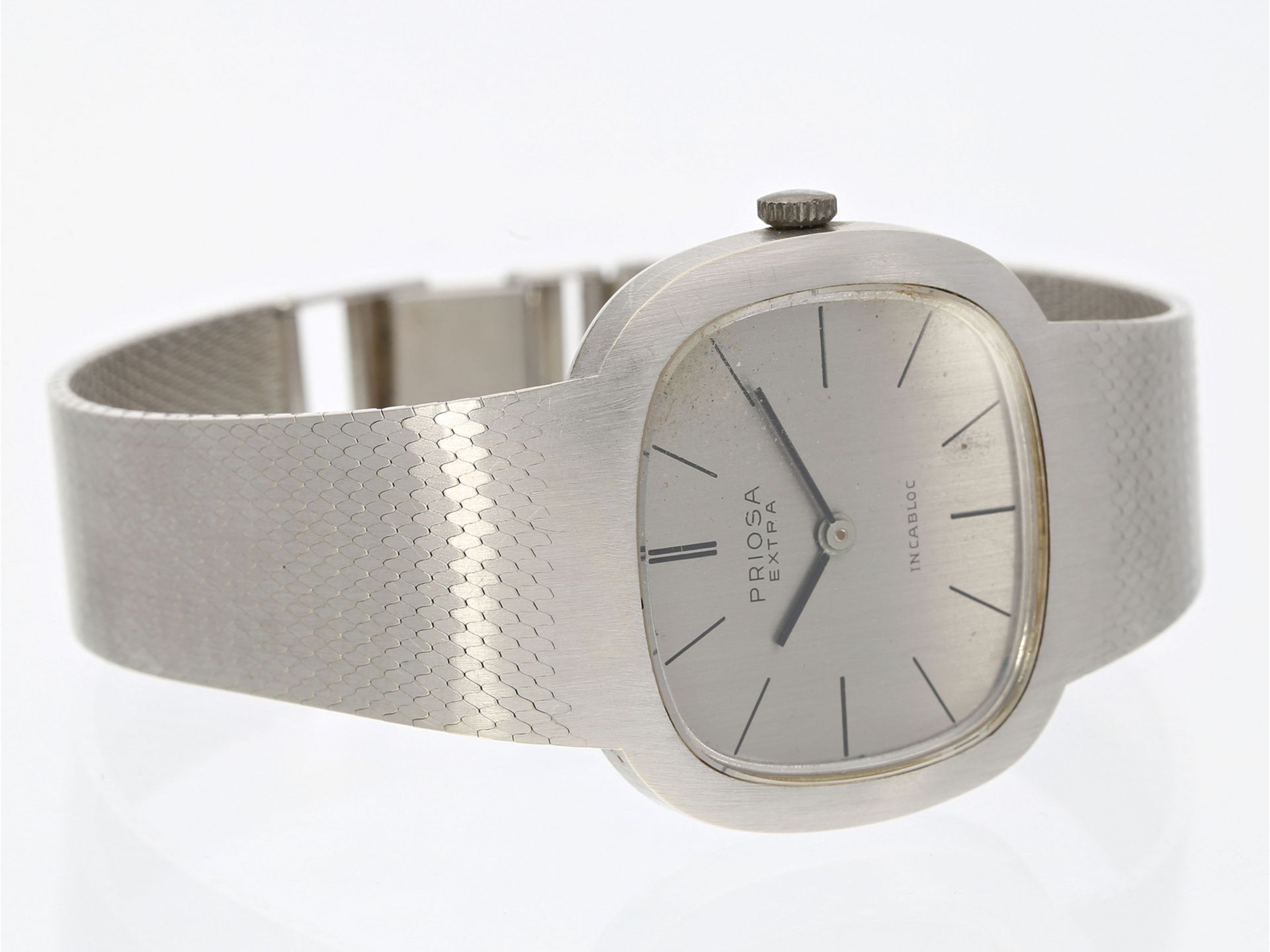 Armbanduhr: weißgoldene, hochwertige vintage Armbanduhr der Marke "Priosa" - Bild 3 aus 4