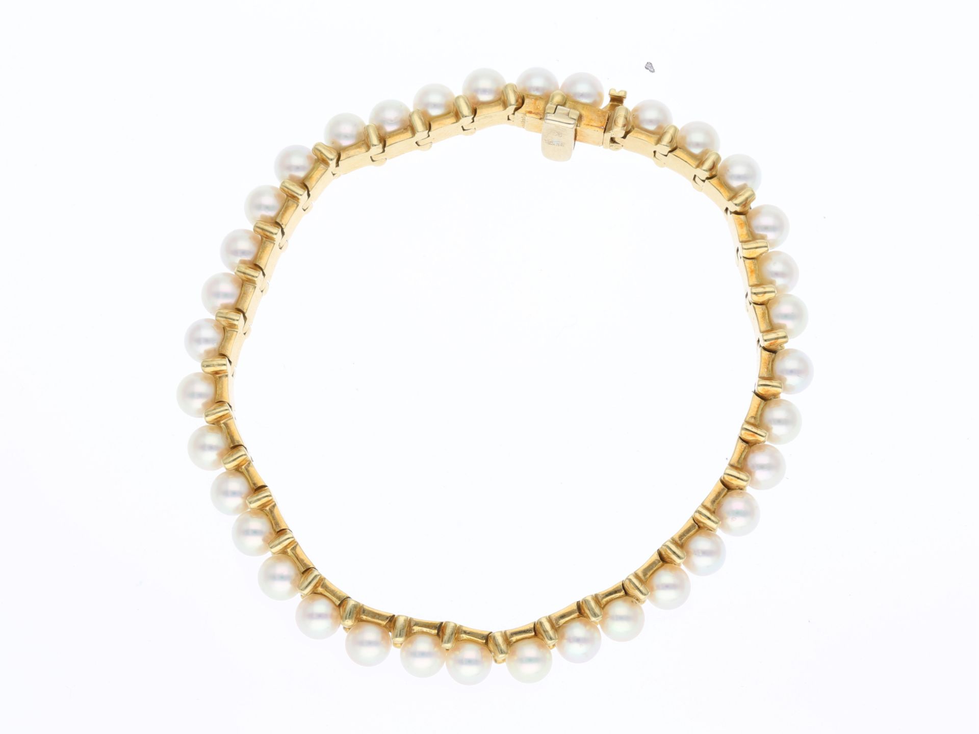 Armband: hochwertig gefertigtes Goldschmiede-Armband mit feinen Zuchtperlen, 18K Gold - Bild 2 aus 2