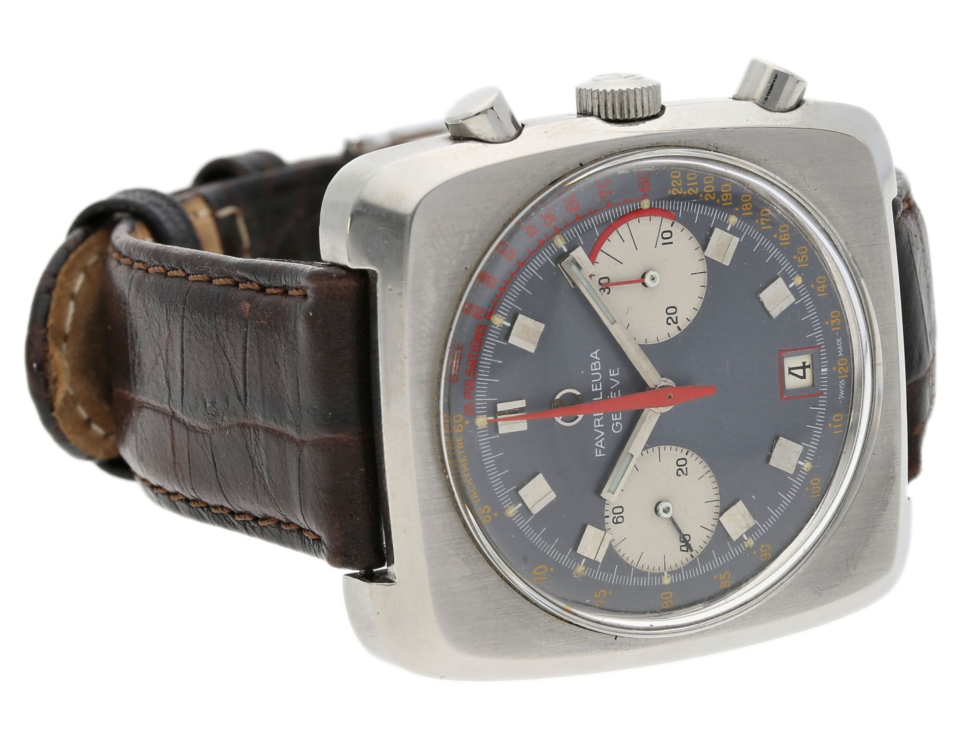 Armbanduhr: seltener vintage Herren-Chronograph von Favre-Leuba Geneve in Edelstahl, Ref. 31013 - Bild 2 aus 4