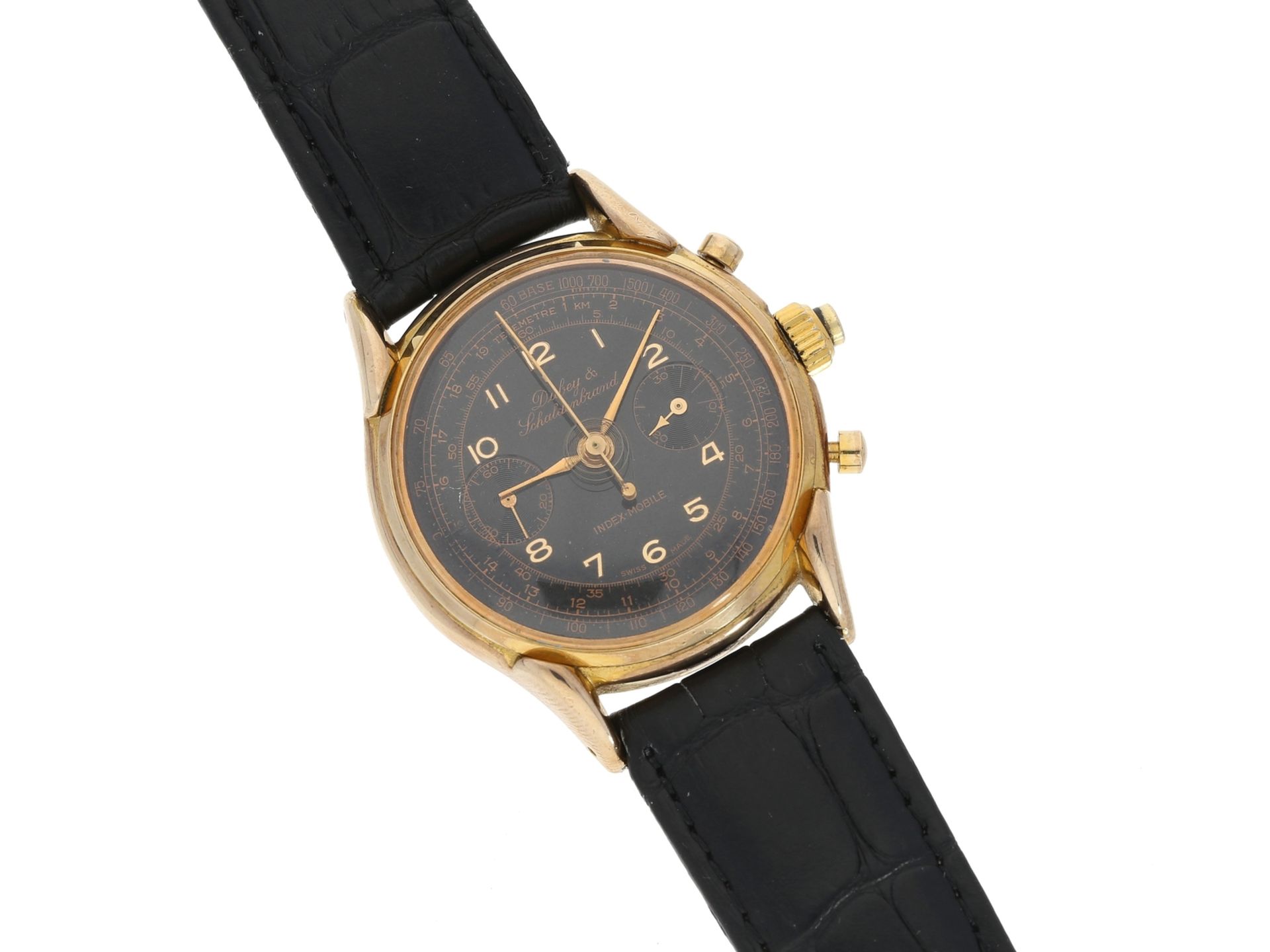 Armbanduhr: seltene vintage Herrenuhr mit Schleppzeiger-Chronograph, Dubey & Schaldenbrand "Index Mo