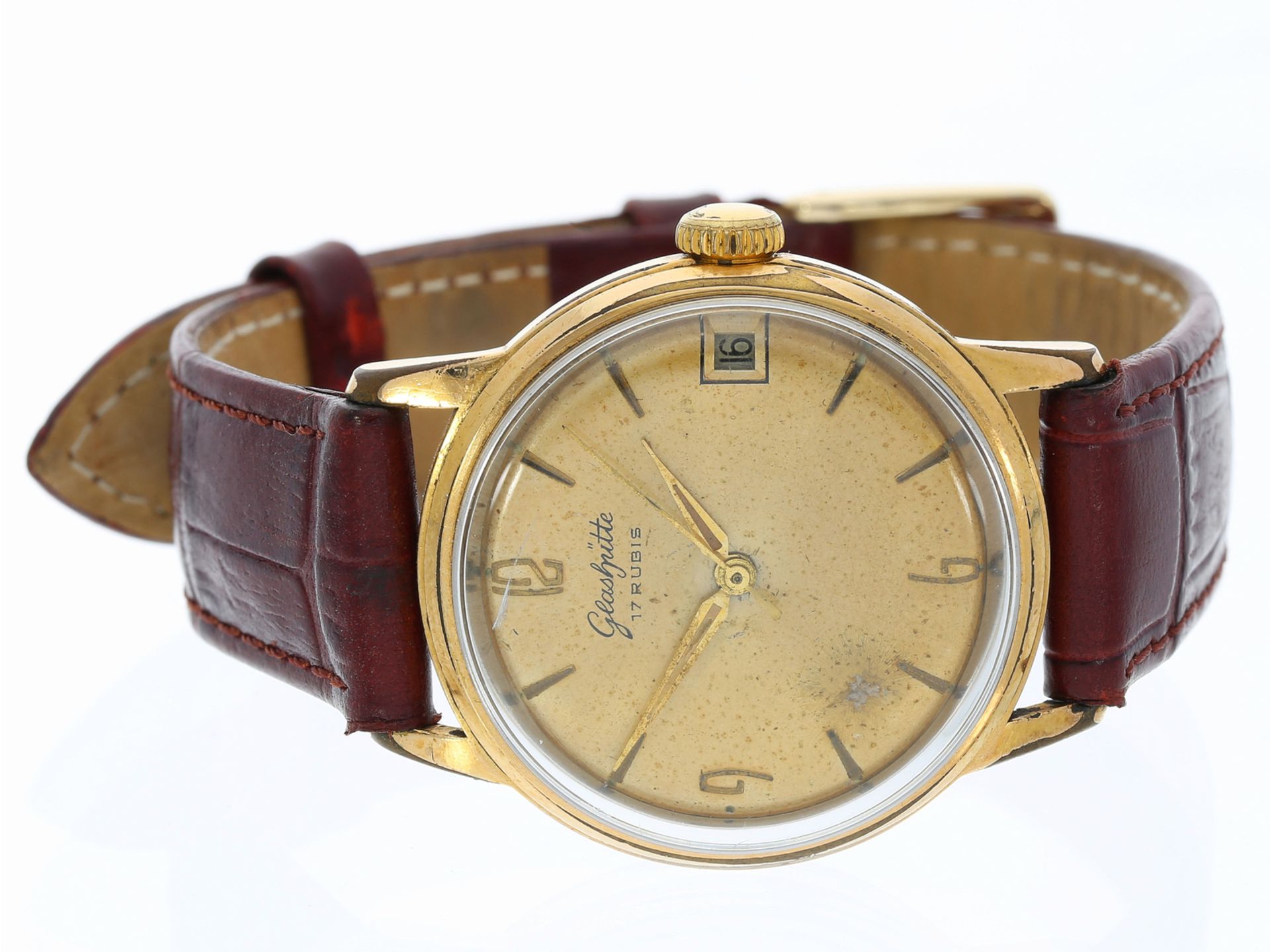 Armbanduhr: Vintage Glashütte GUB, aus 1954 mit Garantieschein und zeitgemäßer Box