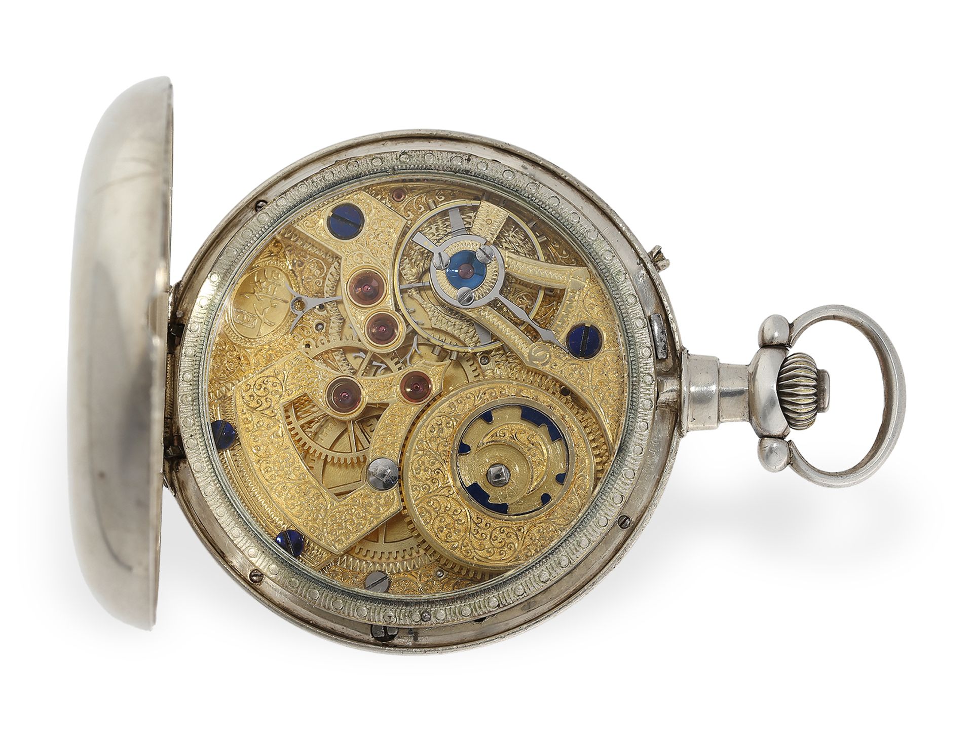 Taschenuhr: rare Leo Juvet Fleurier mit Zentralsekunde und "Zodiak"-Zifferblatt, ca. 1870 - Bild 2 aus 4