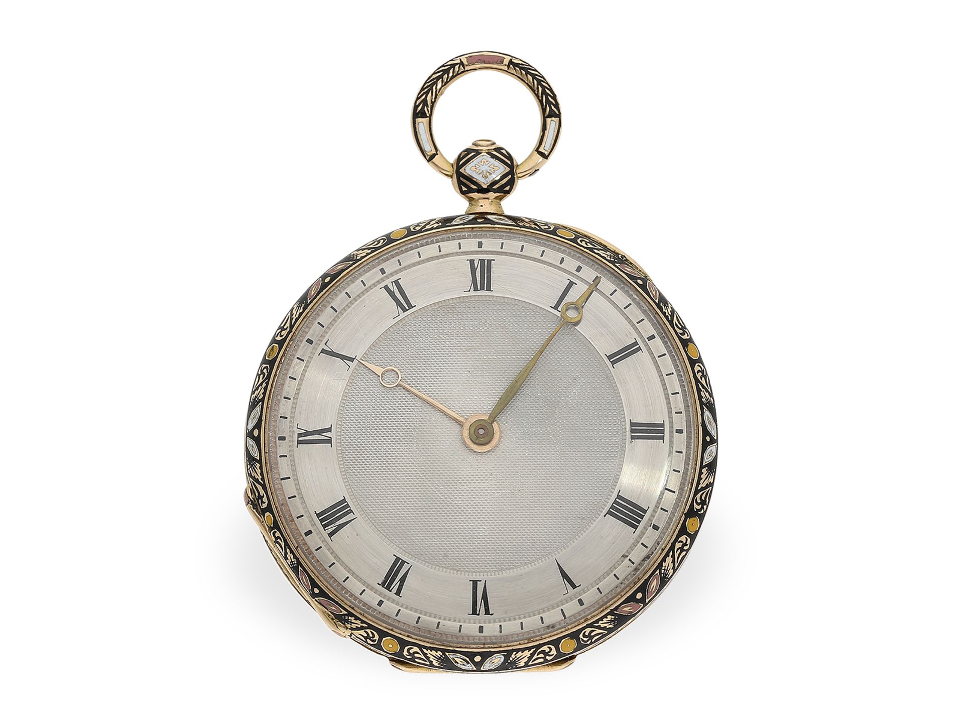 Taschenuhr: feine Lepine mit wunderbarem Gold/Emaillegehäuse, Schweiz, ca. 1830 - Bild 2 aus 6