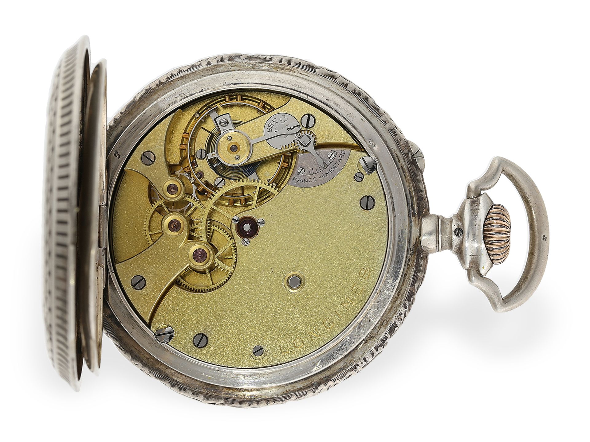Taschenuhr: rare Longines Schützenuhr, Chronometer mit Originalbox und Originalpapieren, Winterthur, - Bild 3 aus 10