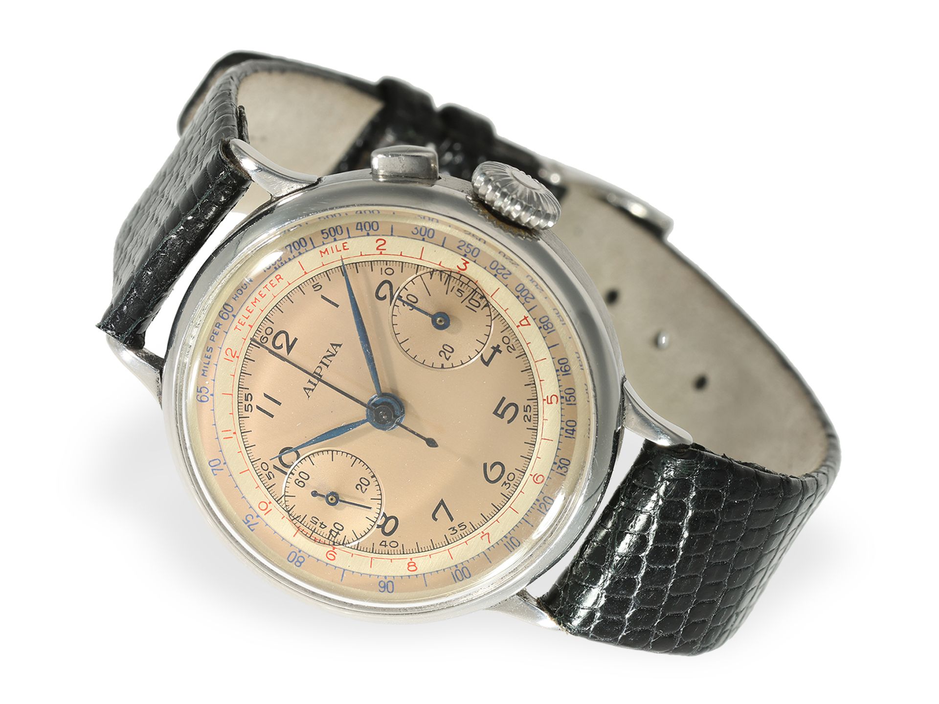 Armbanduhr: früher Stahl-Chronograph mit 2-tone-dial, Alpina, 30iger-Jahre