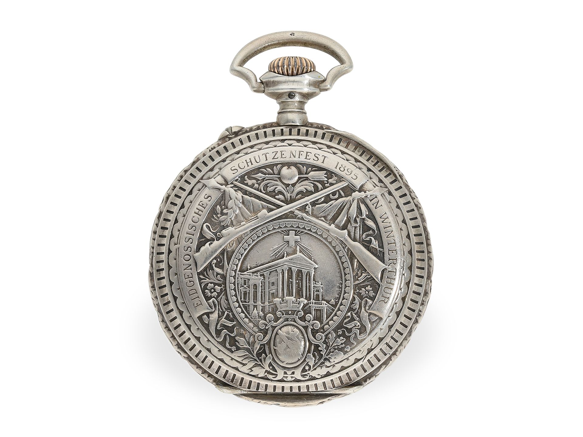Taschenuhr: rare Longines Schützenuhr, Chronometer mit Originalbox und Originalpapieren, Winterthur, - Bild 2 aus 10
