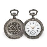 Taschenuhr: seltene silberne Freimaurer-Taschenuhr, um 1900