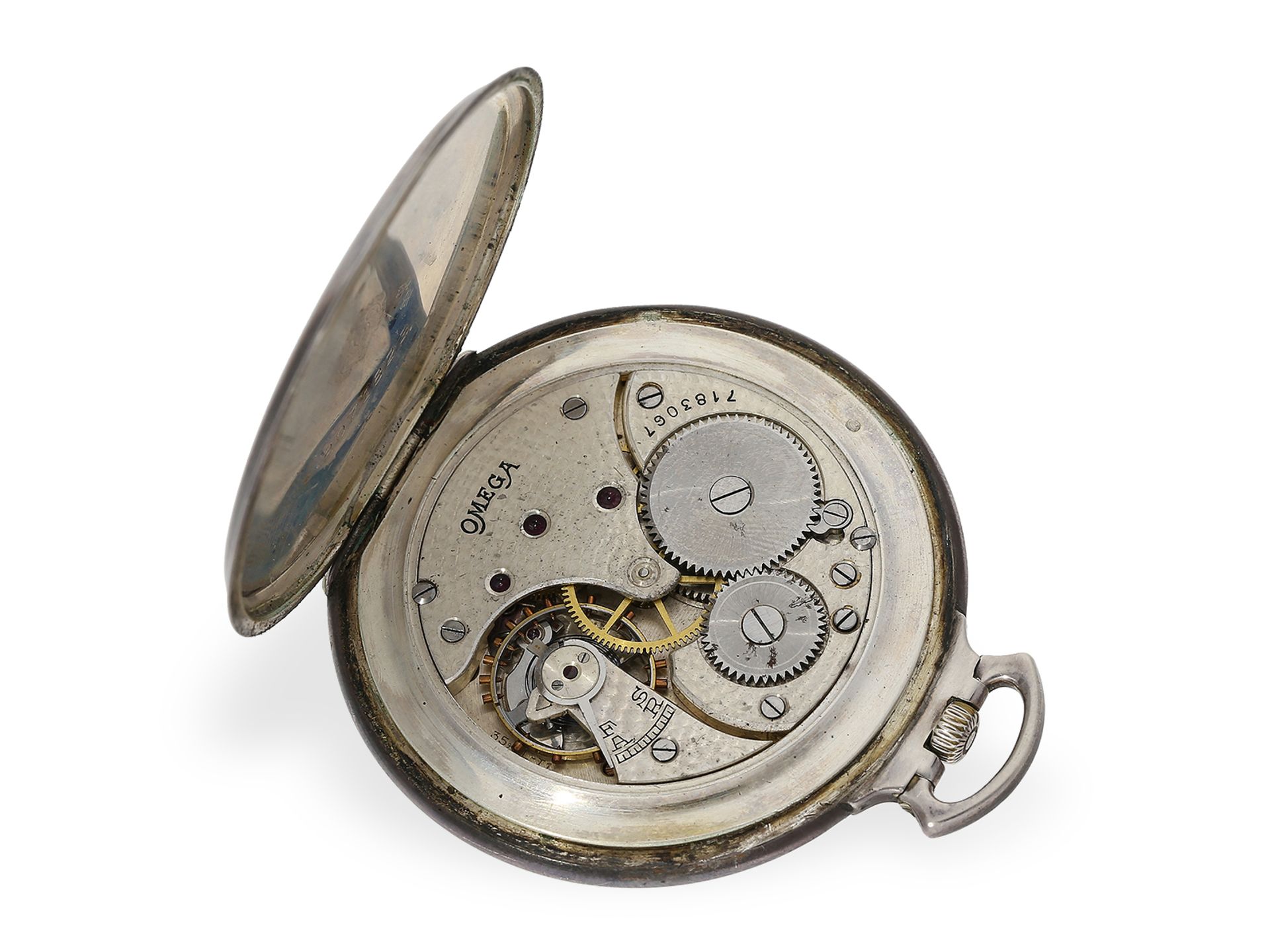 Taschenuhr: seltene Omega Taschenuhr aus der Zeit des Art déco, Silber, 1930 - Bild 2 aus 4